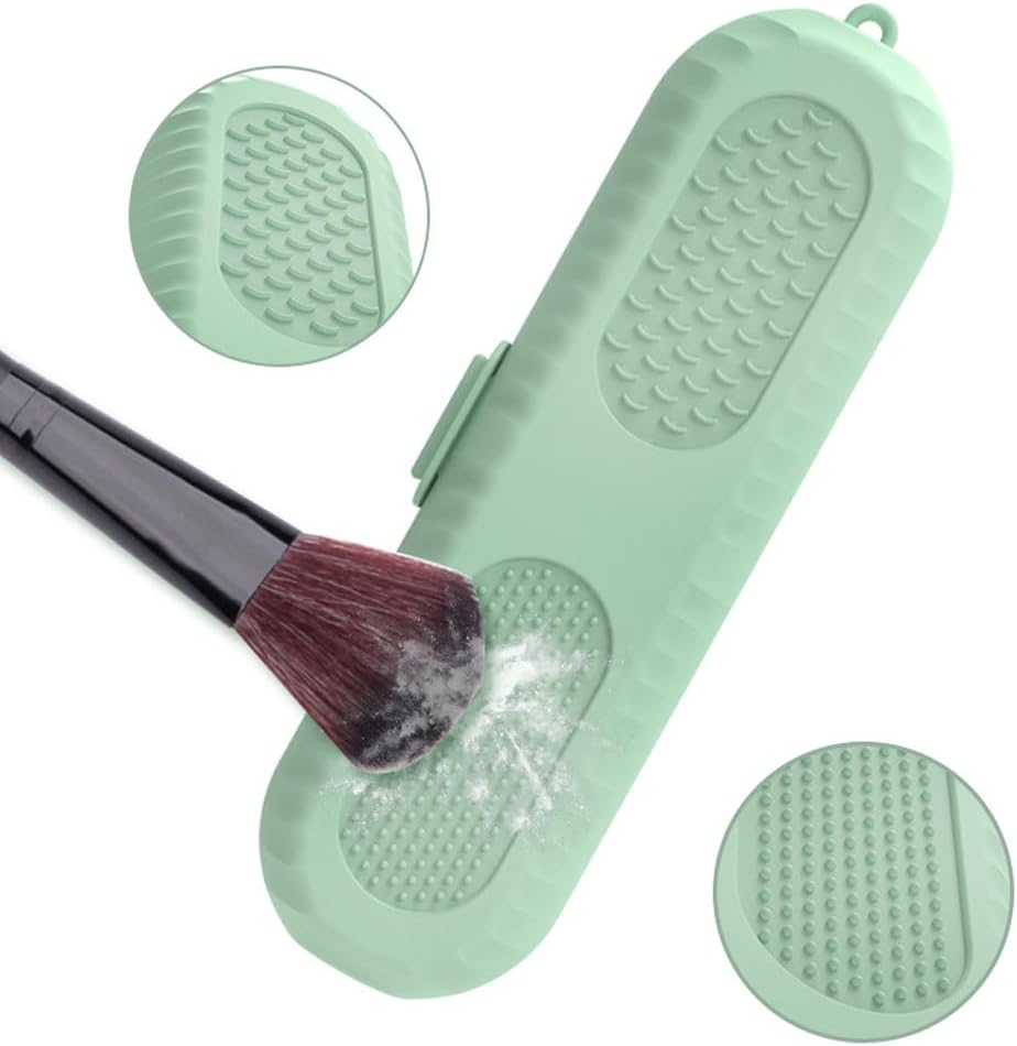 Soft Silicone Makeup Brush & Sponge Holder Set - Travel Friendly Dual Function Cosmetic Organizer with Sponge Compartment - Waterproof Beauty Tools Case for Brushes & Sponges, Pink image number 3