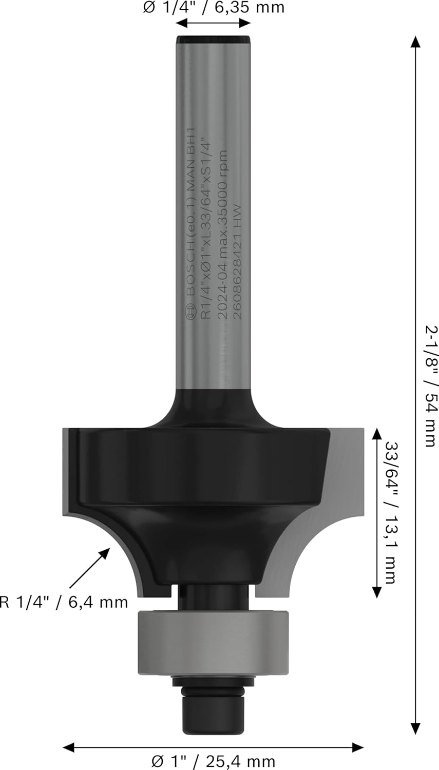 Bosch 1 X Pro Rounding Cutter (For Softwood, Hardwood, Diameter 25.4 Mm, Professional Accessories Hand Router, Edge Mill) image number 1
