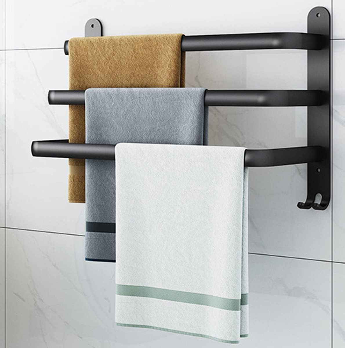 50CM Bath Towel Bars Towel Racks for Bathroom Lavatory, Bathroom Accessories 3-Tiers Ladder Hand Towel Holder with 2-Hooks, Wall Mount Towel Hanger Rail for Washroom Kitchen Space Saving 3 Bars