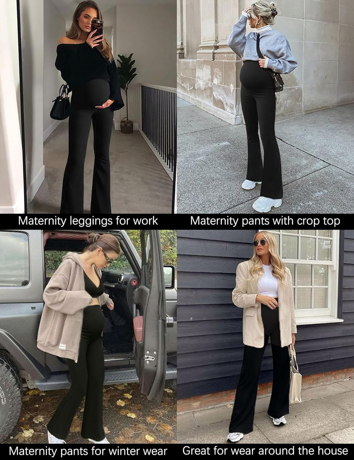 Peauty Buttery Soft Maternity Flare Leggings over the Belly - Stretchy Belly Support Pregnancy Pants for Yoga Lounge Wear