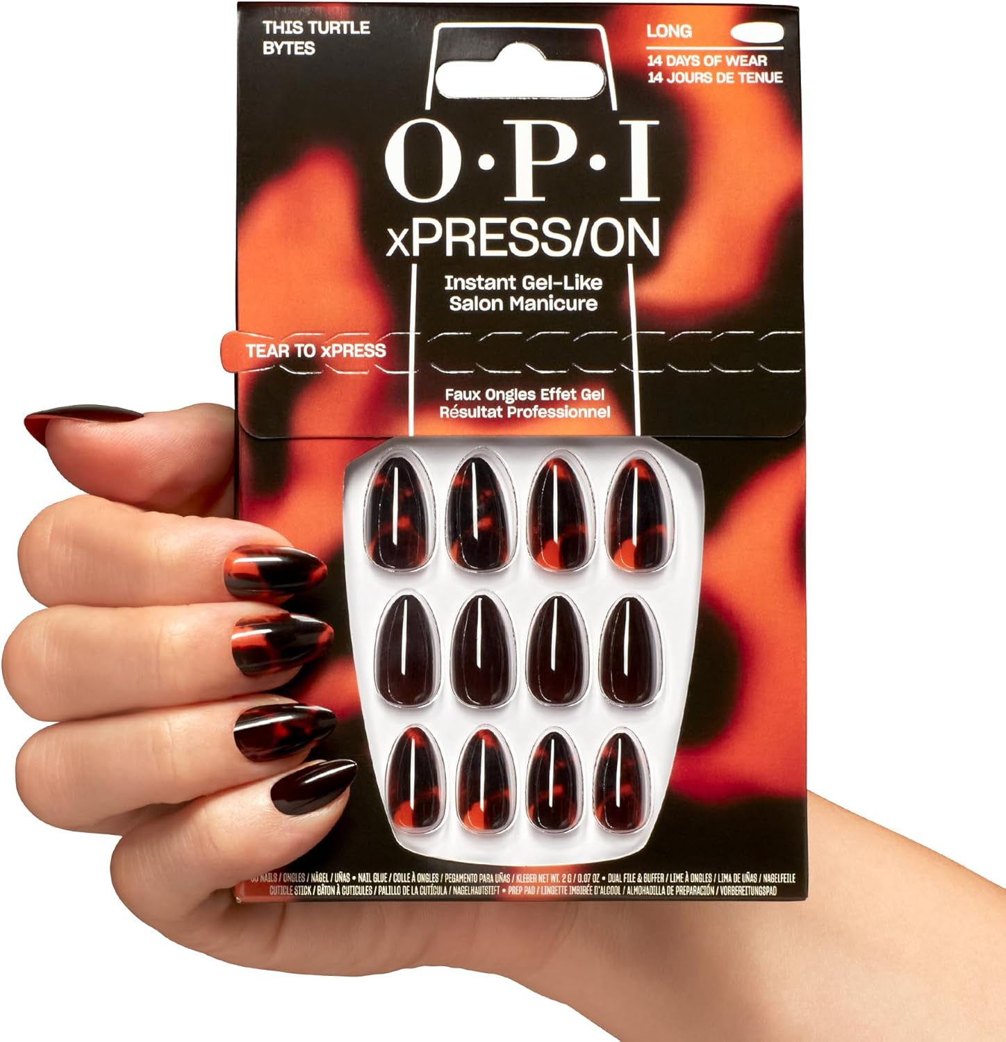 OPI Xpress/On Press on Nails, up to 14 Days of Wear, Gel-Like Salon Manicure, Reusable, Vegan, Sustainable Packaging, with Nail Glue, This Turtle ​Bytes image number 1