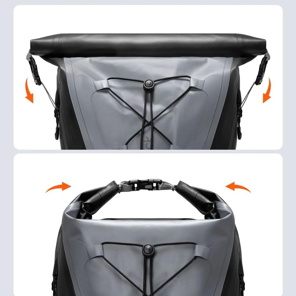 Inateck Bike Backpack 25-30L Waterproof Rolled Flap Backpack Multifunctional Hiking Backpack Suitable for Cycling, Hiking, Climbing and Outdoor Activities, Grey Black, 30 L image number 5