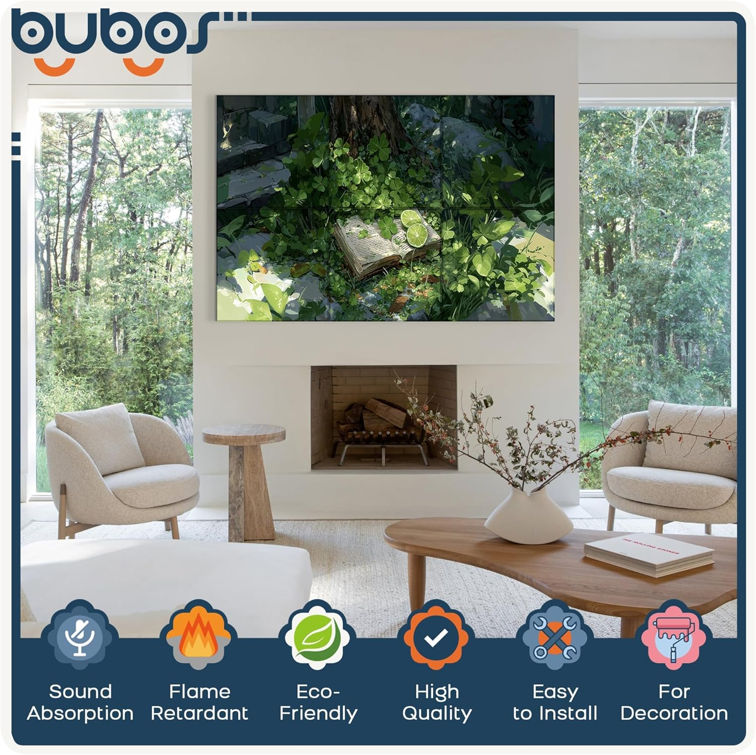 BUBOS 6 Pack Art Acoustic Panels Soundproof Wall Panel,23.6X23.6 Inches Large Sound Panel,Self-Adhesive Decorative Acoustical Wall Panels, Acoustic Treatment for Home（Clover Chronicles​​） - Gold image number 6