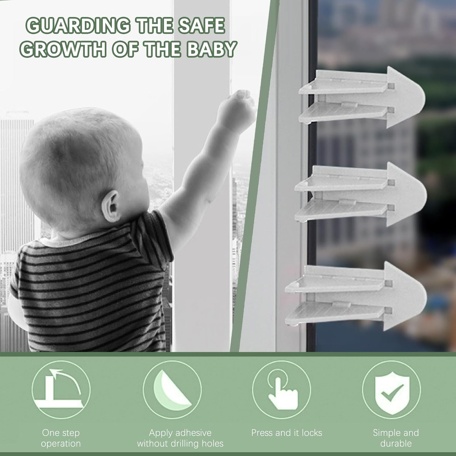 6-Pack Transparent Sliding Door Locks for Baby Safety, Child Proof Locks with High-Strength Adhesive, Safety Latches for Sliding Closet, Shower, Patio Window, and Wardrobe