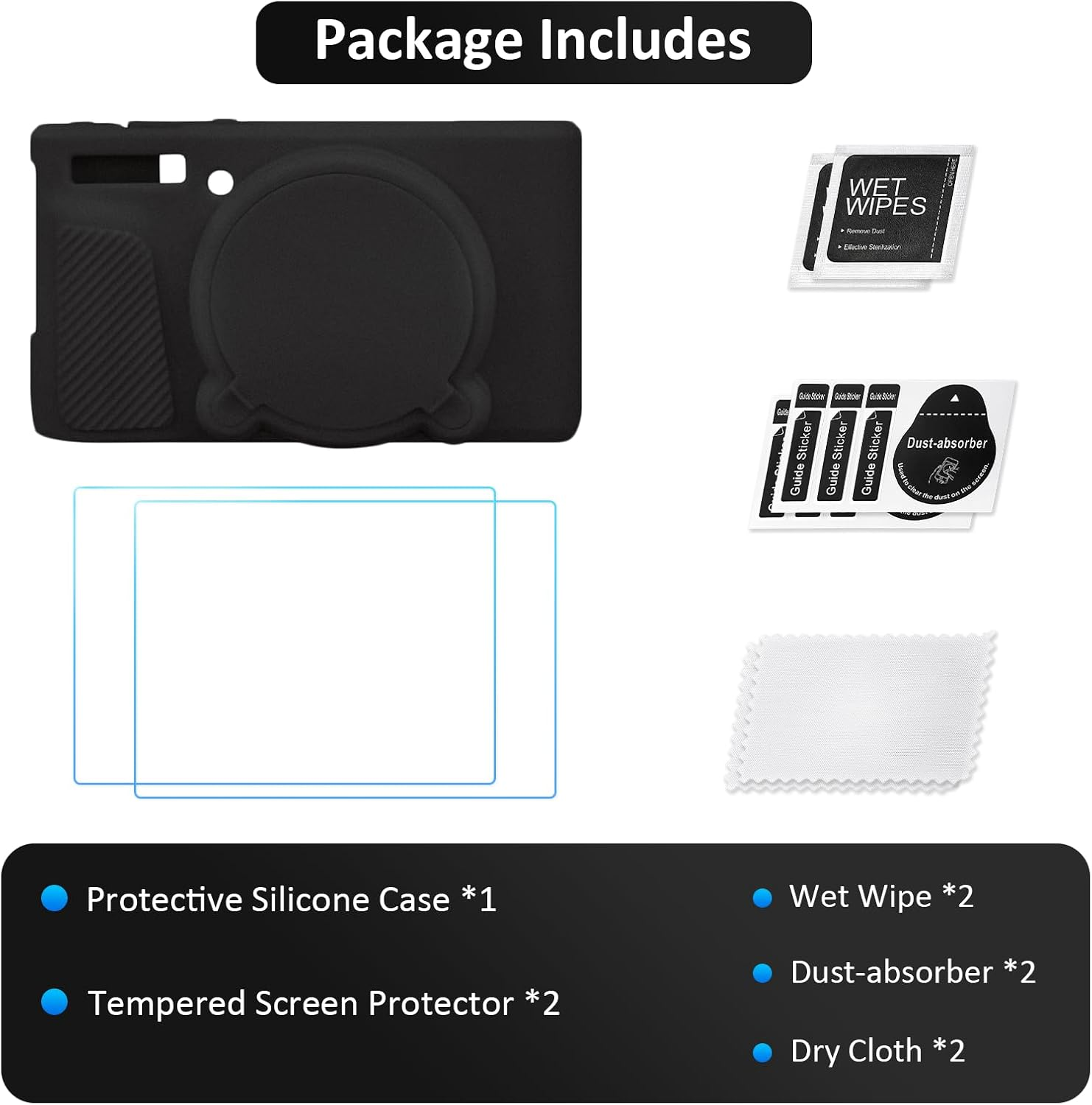 TYUANDOUER SX730 SX740 Camera Case & LCD Screen Protector Accessories Kit, Soft Silicone Case for Canon Powershot SX740 SX730 HS Camera, Body Cover Case for SX740 SX730 with Lens Cap - Black