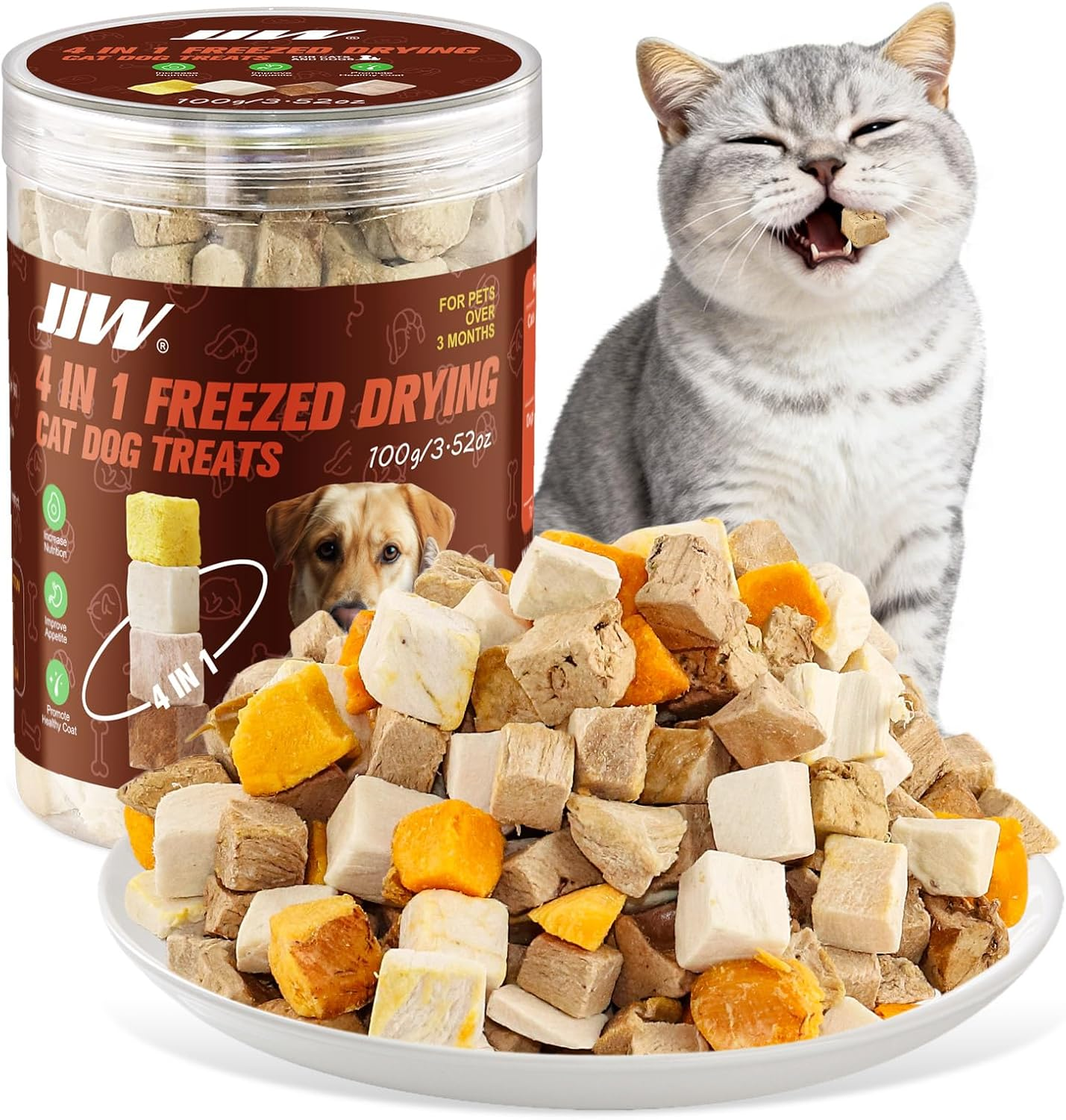 Freeze Dried Cat Dog Treats, 4 in 1 Meat Chicken Duck Egg Yolk Chicken Liver, Cat Dog Food Snack (100G) image number 4