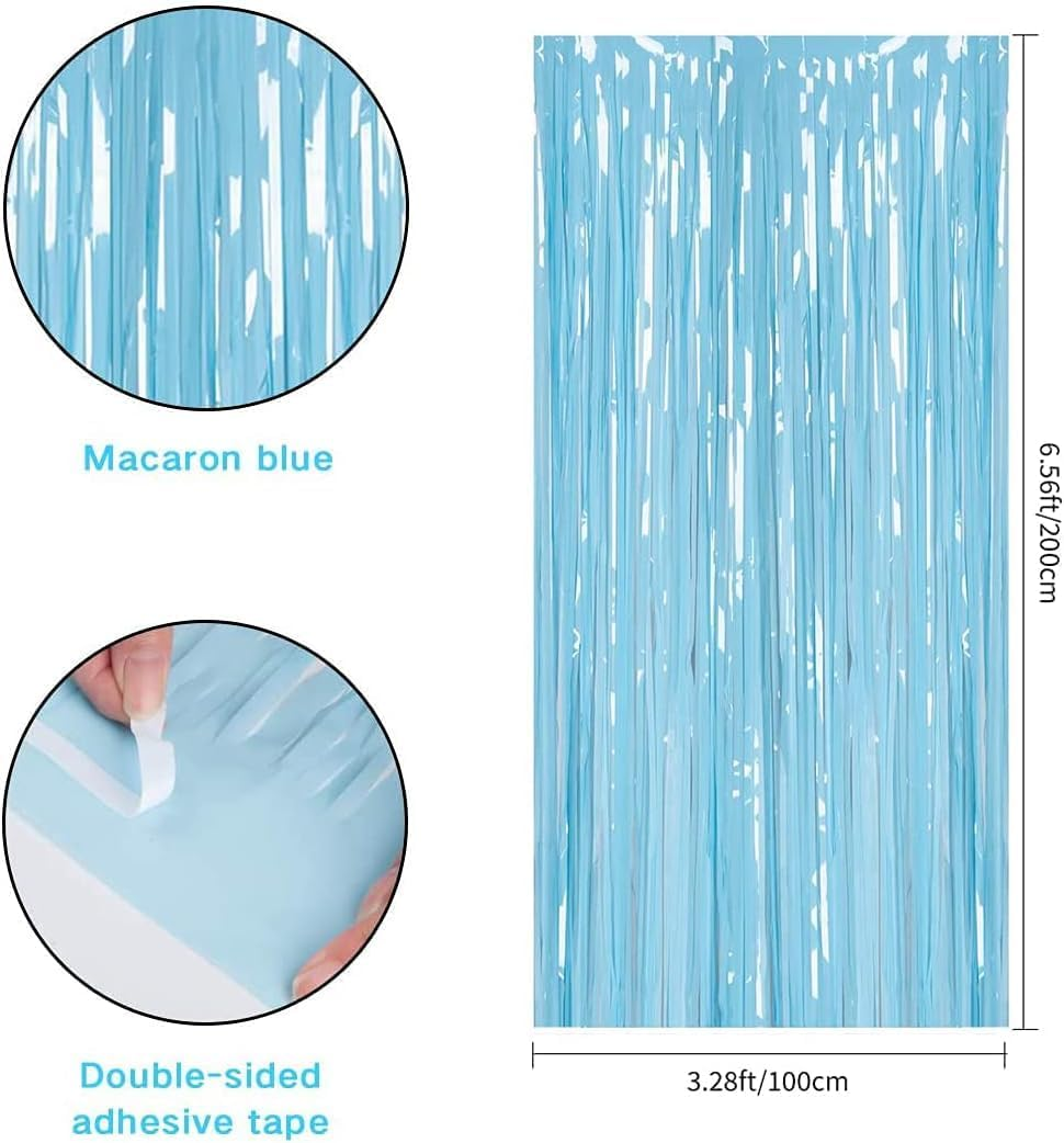 Backdrop Curtain Tinsel Streamers,4Pcs Foil Fringe Streamer Tinsel Curtains,Party Streamers Backdrop Curtains,Photo Booth Backdrop Foil Streamer for Party, Blue