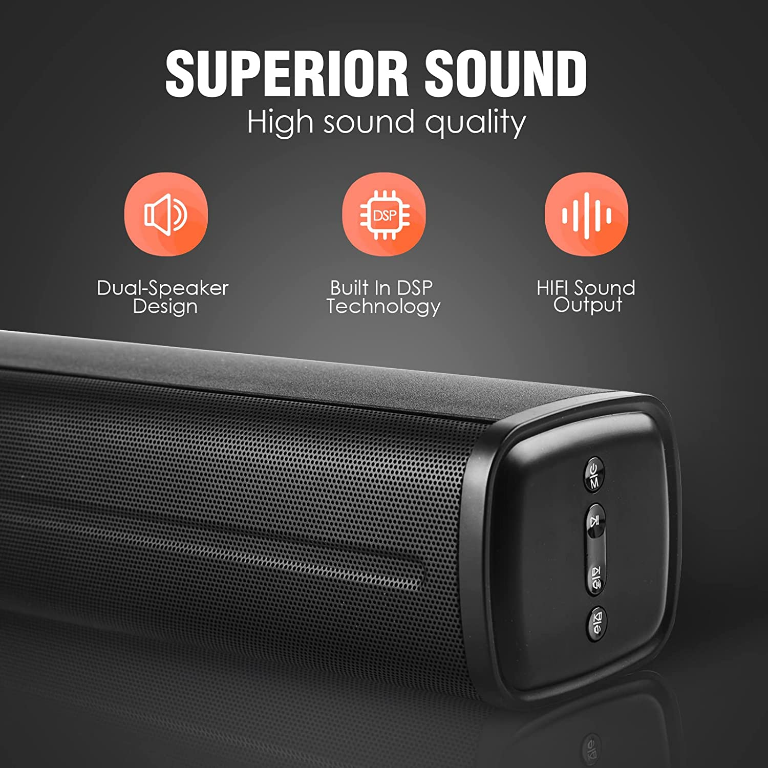 Small Soundbar for TV, Aux Sound Bar 50W 16-Inch Ultra Slim Mini Surround Soundbar TV Speakers System with Wireless Bluetooth 5.0 Optical AUX USB Connection, 3 Equalizer Modes, for 4K & HD Tvs image number 2
