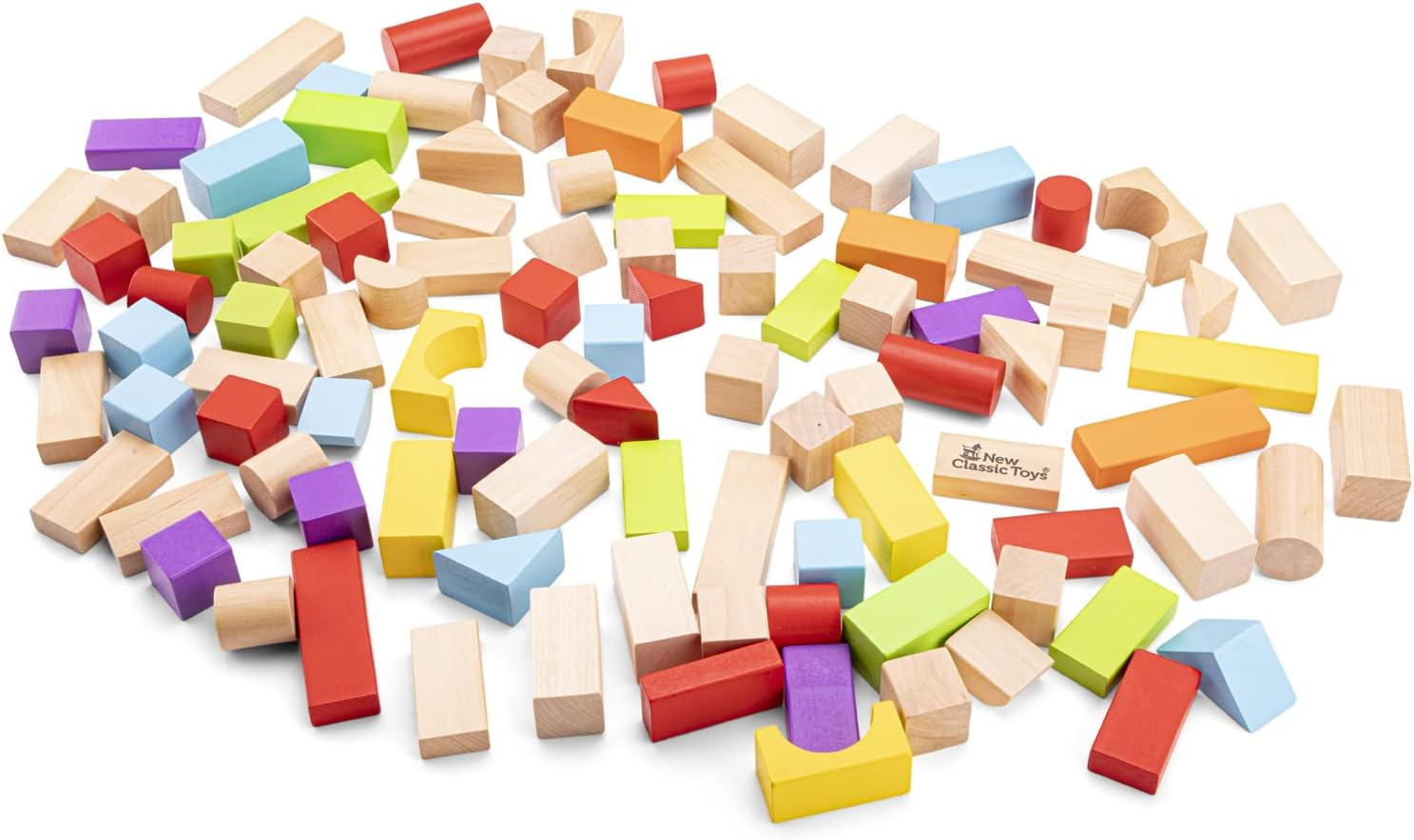 New Classic Toys 100 Wooden Building Blocks in Drum Educational Toys and Color Perception Toy for Preschool Age Toddlers Boys Girls