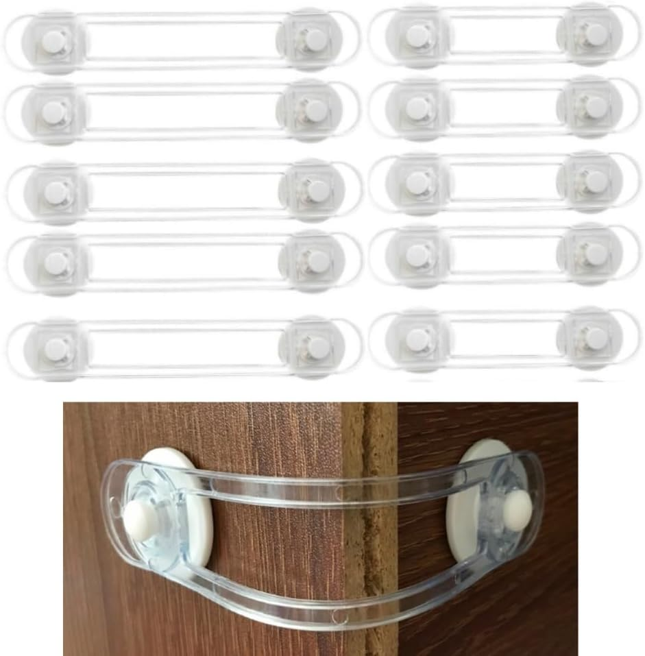 Jindizi Locks for Cabinets and Drawers, 10Pcs Safety Locks, Cupboard Locks, Latches to Drawer Door Fridge, No Drilling Adjustable Strap With image number 1