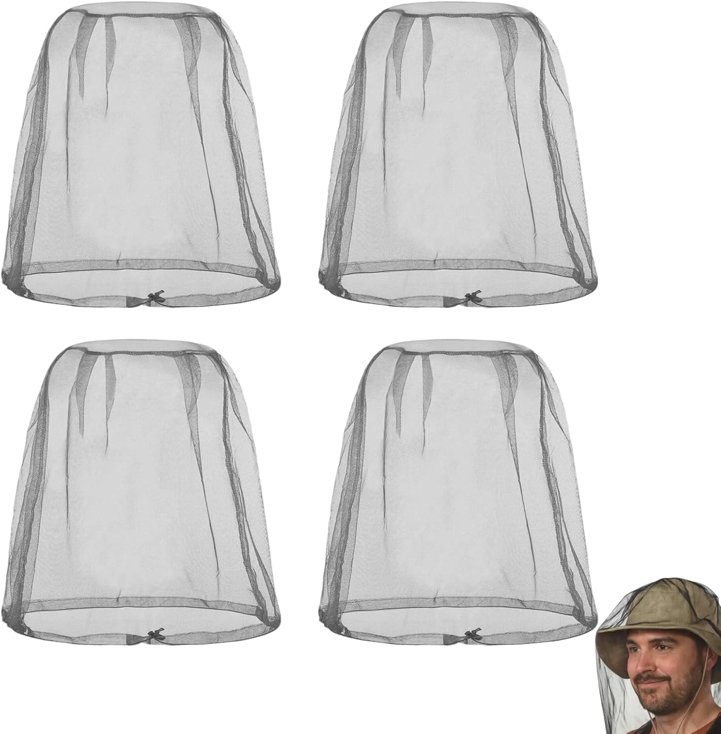 Fly Nets for Head 4 Pack Mosquito Head Nets, Breathable Face Mesh Net with Elastic Band for Ultimate Bug Protection, Outdoor Activities like Hiking, Camping, Fishing, and Travel (Regular Size, Grey) image number 3