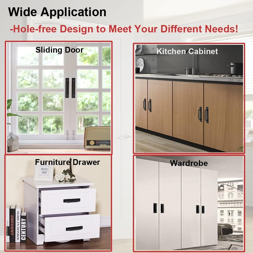 Self-Stick Instant Cabinet Drawer Handles Door Adhesive Handles,2Pcs Aluminum Kitchen Cabinet Drawer Pull Handle with Adhesive Sticker,Perfect for Any Furniture Handle DIY (Black, Small (5.83")) image number 2