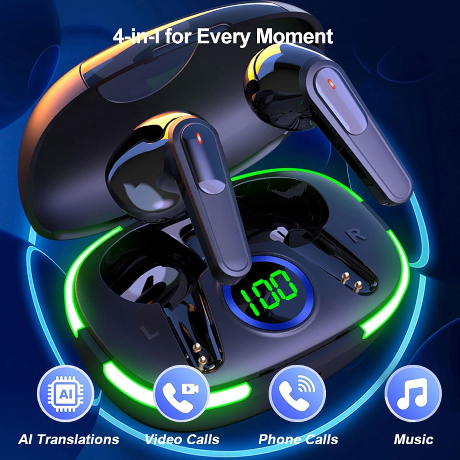 Generic AI Translation Earbuds Real Time, 164 Language Translator Earbud with 7 Modes, Wireless Bluetooth Translation Device with Intelligent Touch for Travel Business Learning image number 5