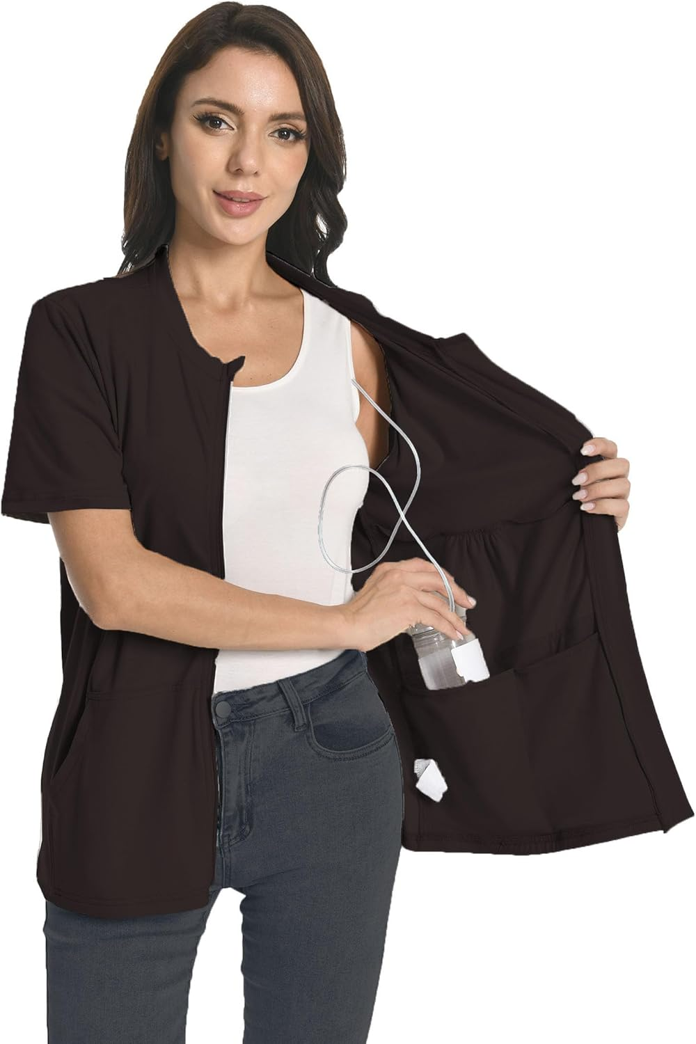 Post Mastectomy Zip Shirts with Drain Pockets Surgery Recovery Must Haves Clothing Comfy Short Sleeve Shirts