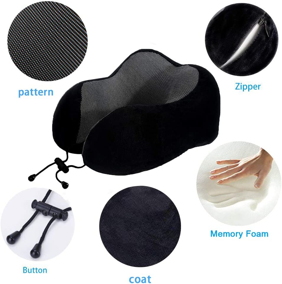 Travel Pillow, Best Memory Foam Neck Pillow Head Support Soft Pillow for Sleeping Rest, Airplane Car & Home Use (Black) image number 5