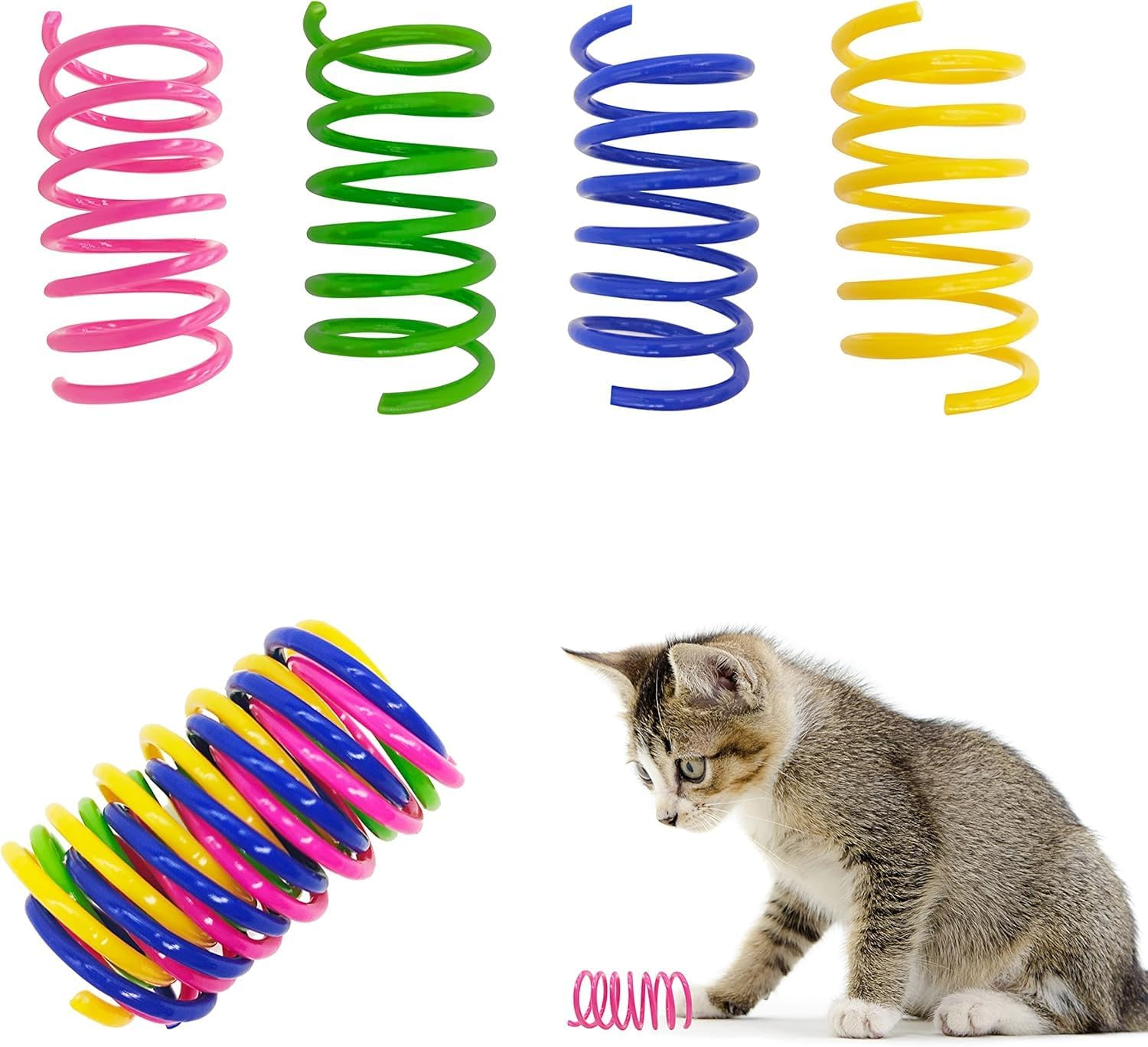Cat Spring Toys 30 Pack Spiral Springs for Indoor Cats, Colorful Plastic Spring Horns Attract Cats to Knock, Bite, Hunt, Interactive Cat Toys and Kittens