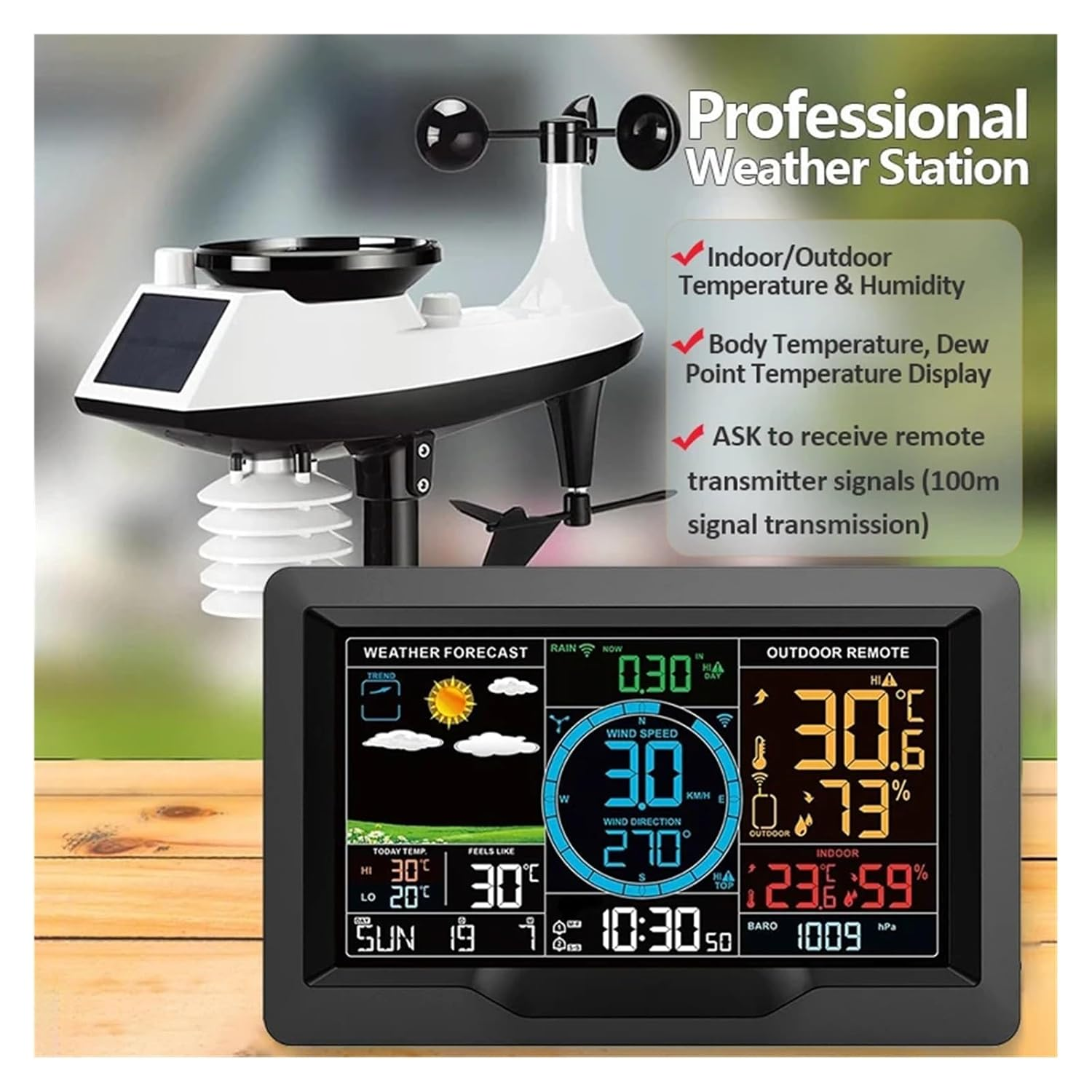 FJ3390A Multifunction Professional Digital Weather Station Wireless Forecast Clock Temperature Wind Speed Rain Detection image number 1