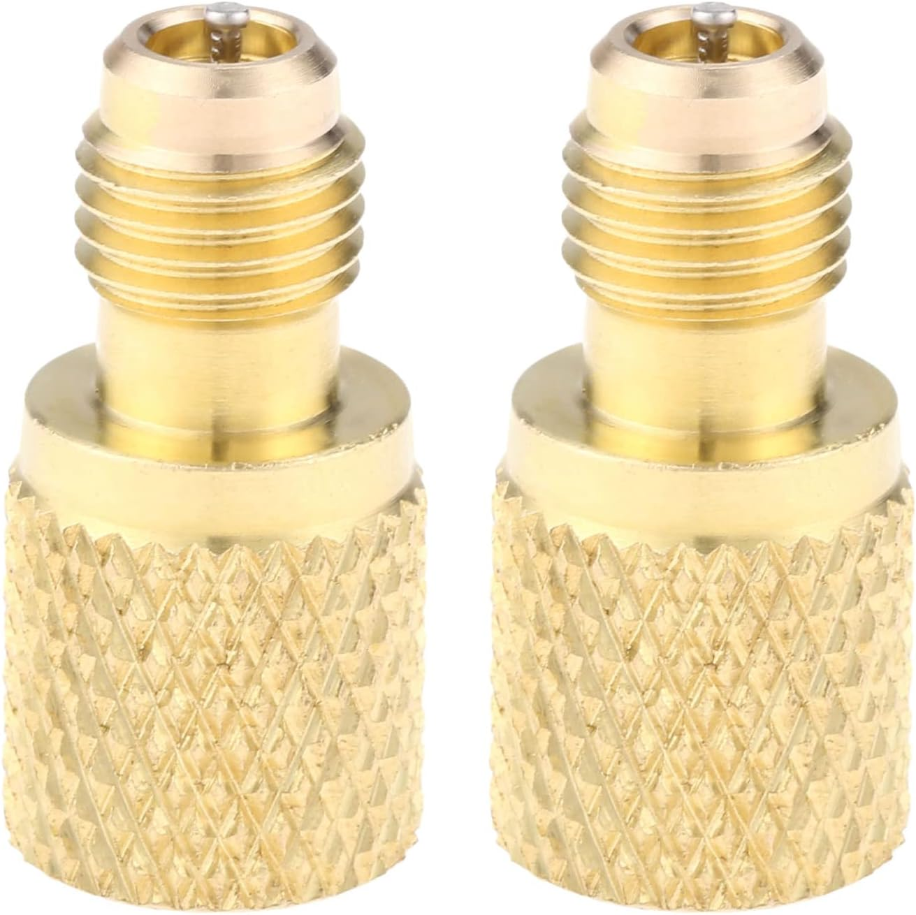 Mtsooning 2 Pcs R134A Brass Adapter Fitting, 1/4" Male to 1/2" Female Freon Refrigerant Tank Adapter with Valve Core Replacement for AC Refrigerant System Vacuum Pump Port Connection image number 3