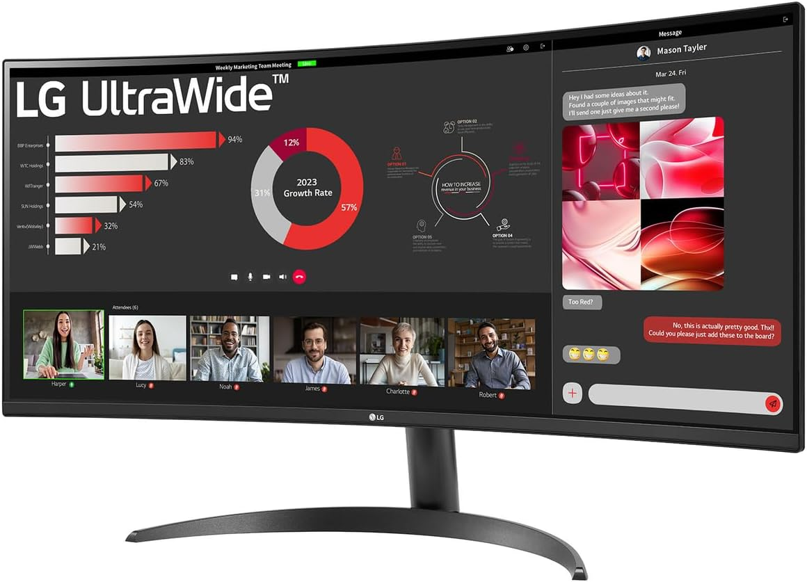 LG 34WR50QK-B - 34" 21:9 Curved Ultrawide&trade; QHD (3440X1440) Monitor image number 1