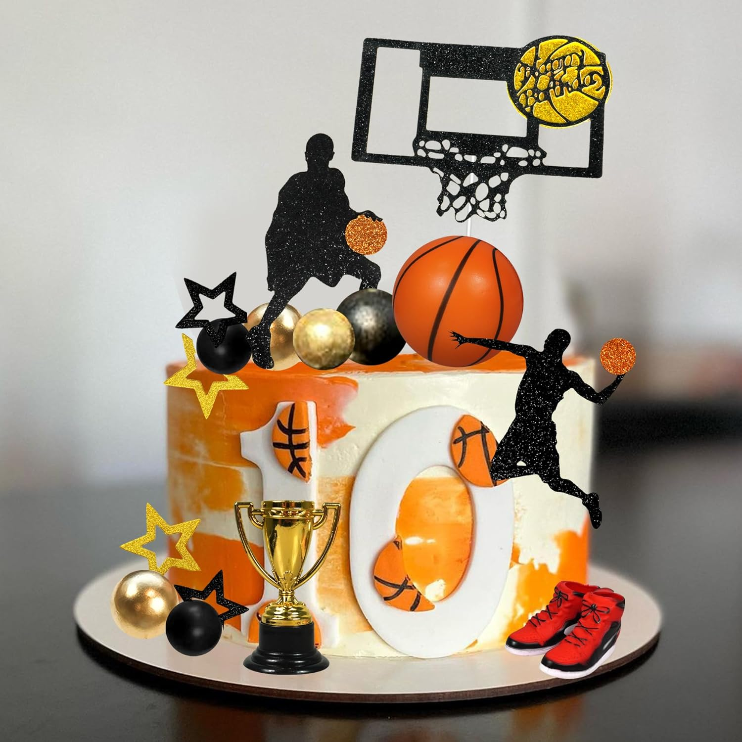 DRWATE 28 PCS Basketball Cake Toppers Black Gold Ball Theme Decoration for Boy Birthday Party Supplies Decorations (Style 1) image number 4