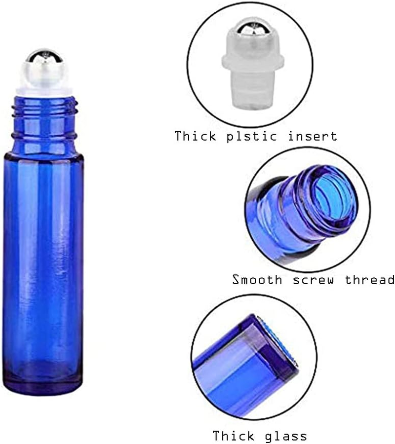 6 Pack 10 Ml Essential Oil Glass Roller Bottles, Cobalt Blue with Stainless Steel Balls (1 Opener, 1 Dropper Included) image number 3