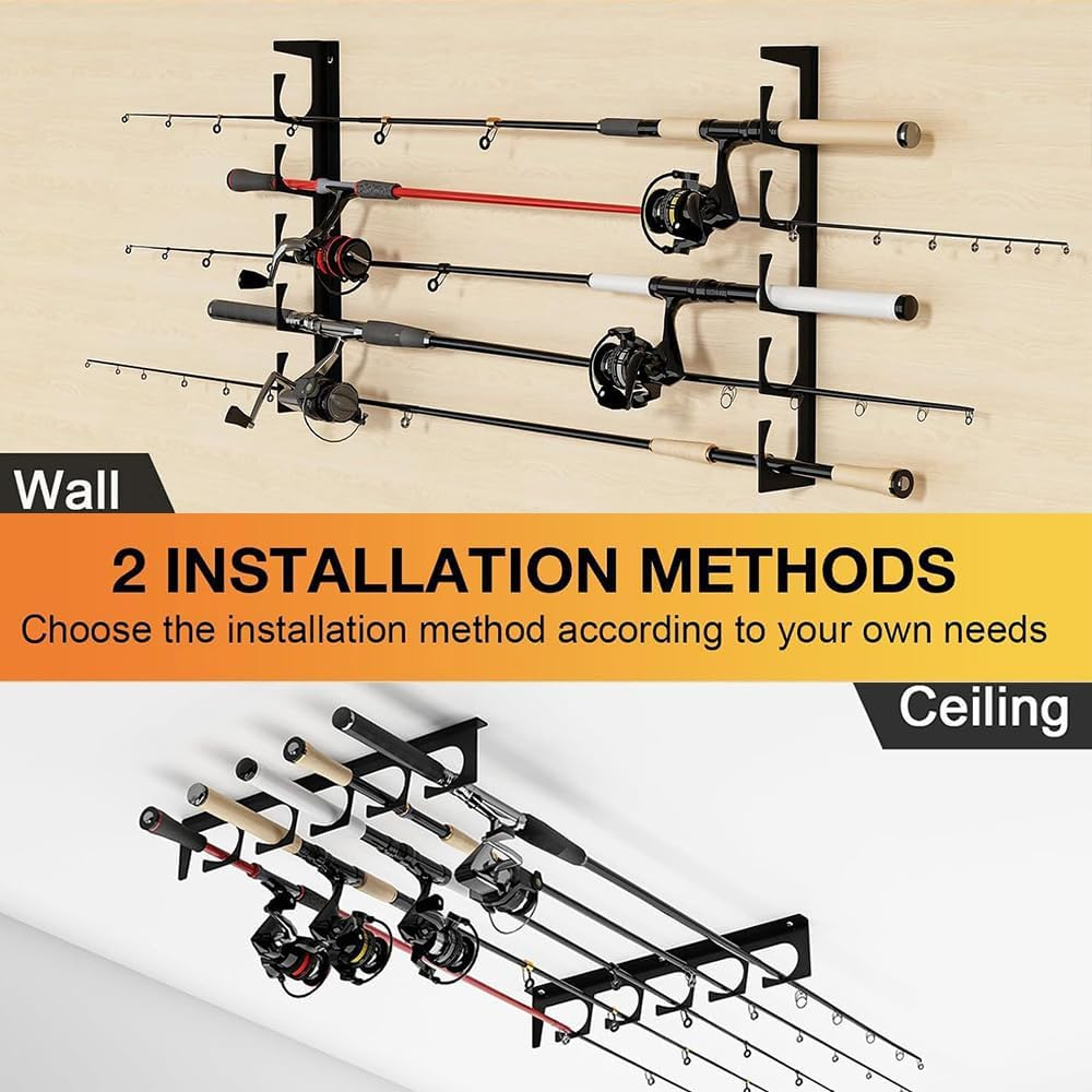Horizontal Fishing Rod,4 Pack Fishing Rod Holder,Wall Mounted Brackets,Fishing Pole Display Stand,Hanging Storage Rack, for Garage,Wall, Ceiling image number 6