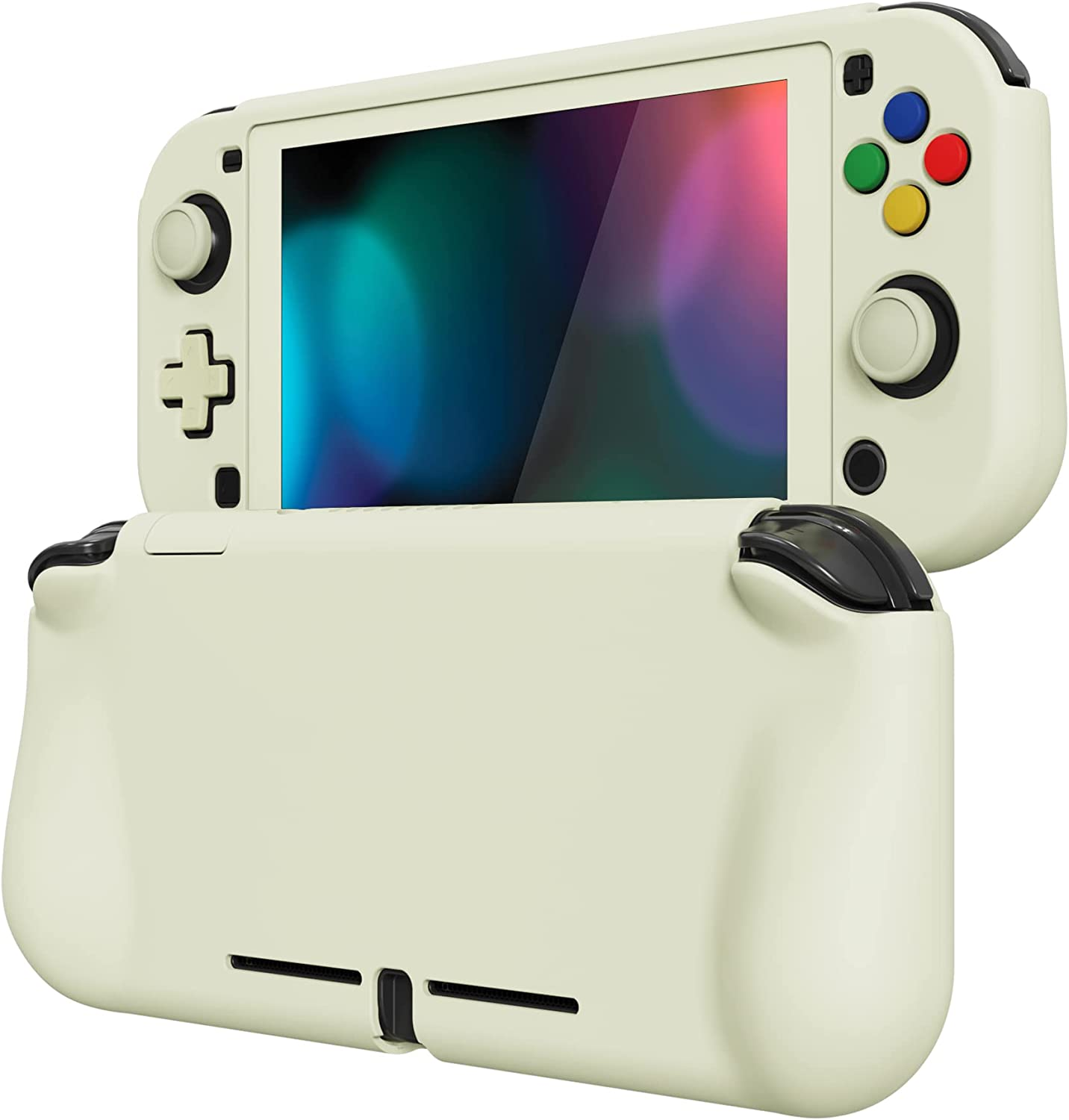 Playvital Zealprotect Protective Case for Nintendo Switch Lite, Ergomomic Grip Hard Cover - Durable Shock-Absorbent Anti-Scratch with Screen Protector & Thumb Grip Button Caps, White
