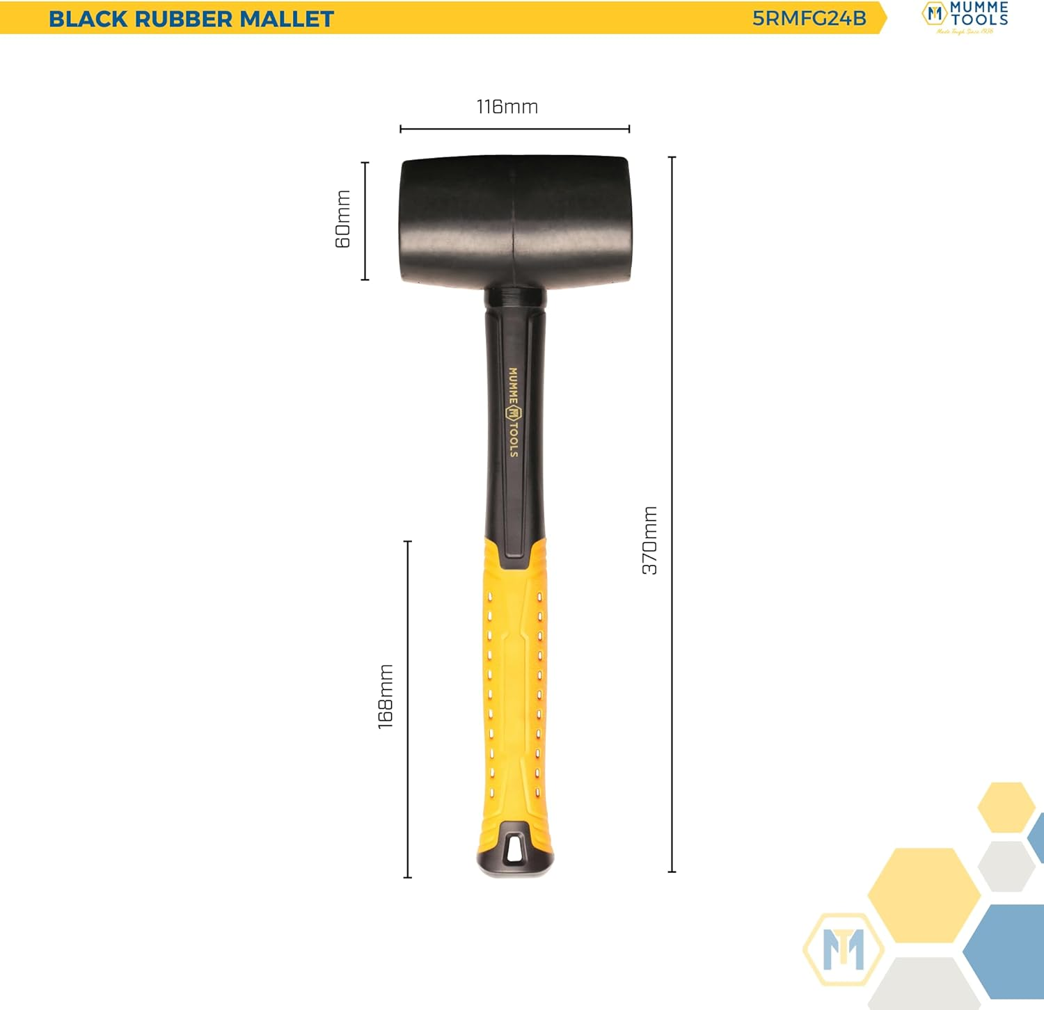 Mumme Rubber Mallet 24Oz/680G Black &ndash; Best for Medium-Duty Metalworking & Tiling Tasks, 36Cm Non-Slip Fibreglass Handle, Reduced Surface Damage, Rebound & Fatigue, Ready to Tether, Lifetime Warranty image number 2
