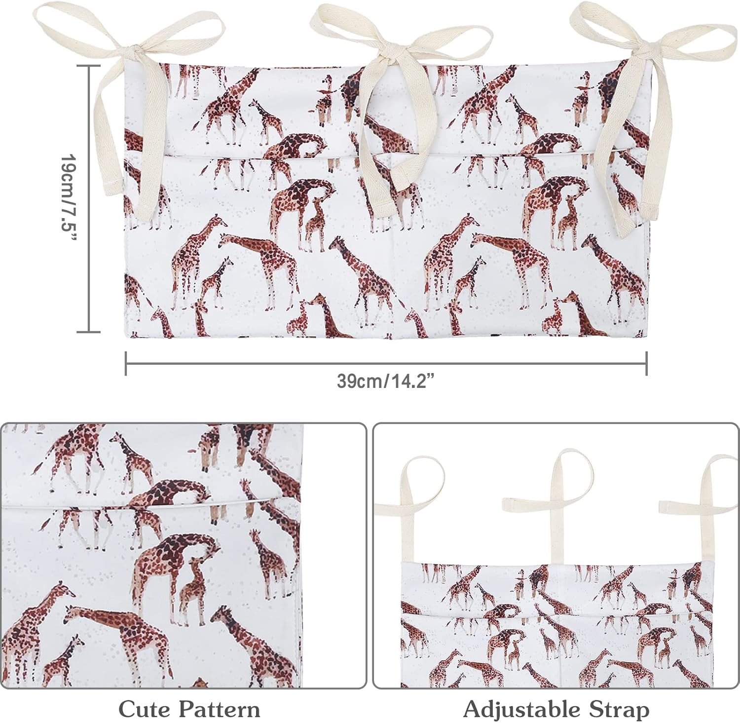 Winmany Baby Crib Organizer Cot Caddy Bed Storage Bag 2 Pockets Bedside Hanging Diaper Nursery Organizer for Diapers Toys Clothing (Giraffe) image number 5