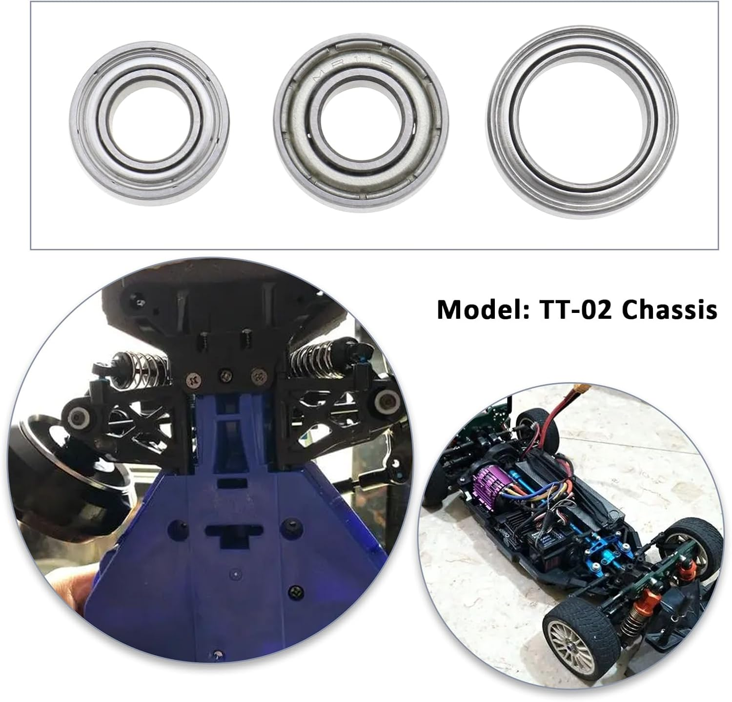 16Pcs RC Chassis Ball Bearing 10X5X4Mm 11X5X4Mm 12X8X3.5Mm Steel Ball Bearing Axle Set Compatible with TT-02 Chassis Ball Bearing Repair Kit image number 3