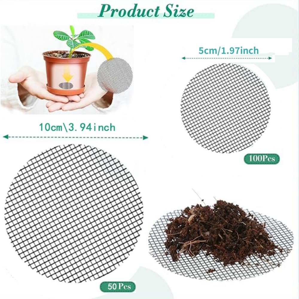 50Pcs Diameter 10Cm&100Pcs Diameter 5 Cm Flower Pot Hole Mesh Pad,Soft Bonsai Pots Bottom Grid Mat,Round Drainage Mesh Hole Screens,For Garden Planting,Plant Drainage Screens Gasket Prevent Soil Loss