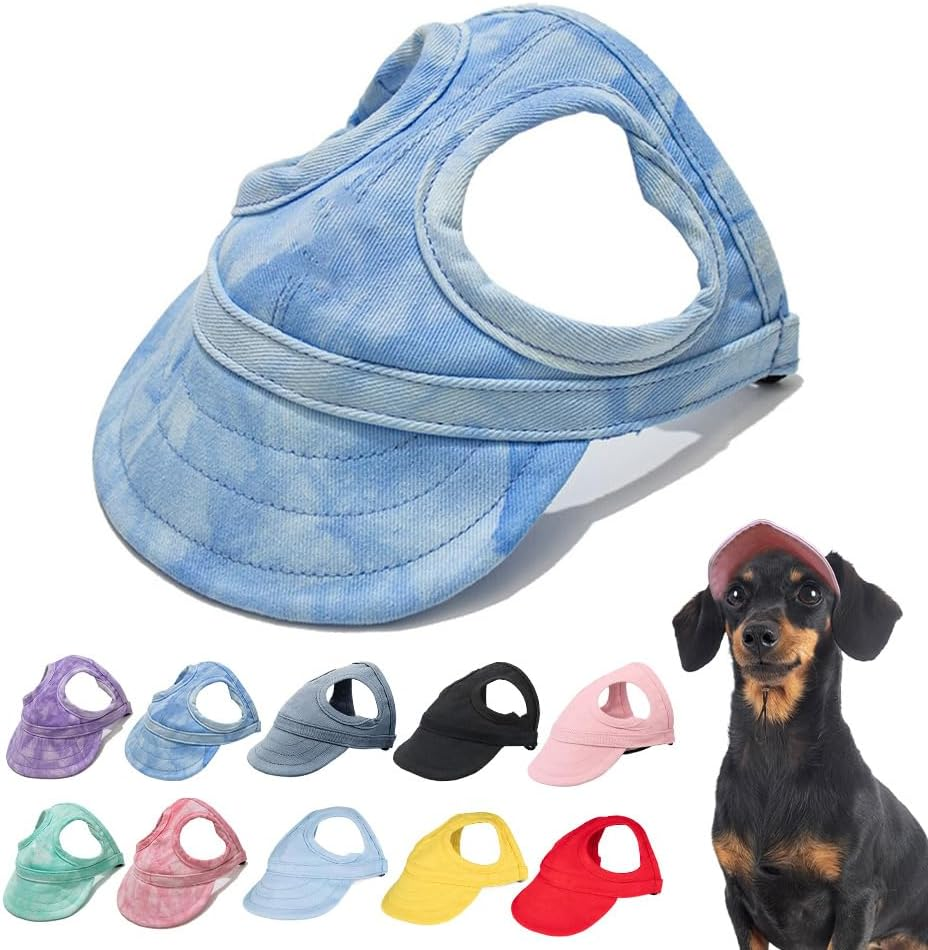 Auiepet Outdoor Sun Protection Hat for Dogs, Canvas Dog Sun Hat with Ear Holes and Adjustable Neck Strap (Black, S)