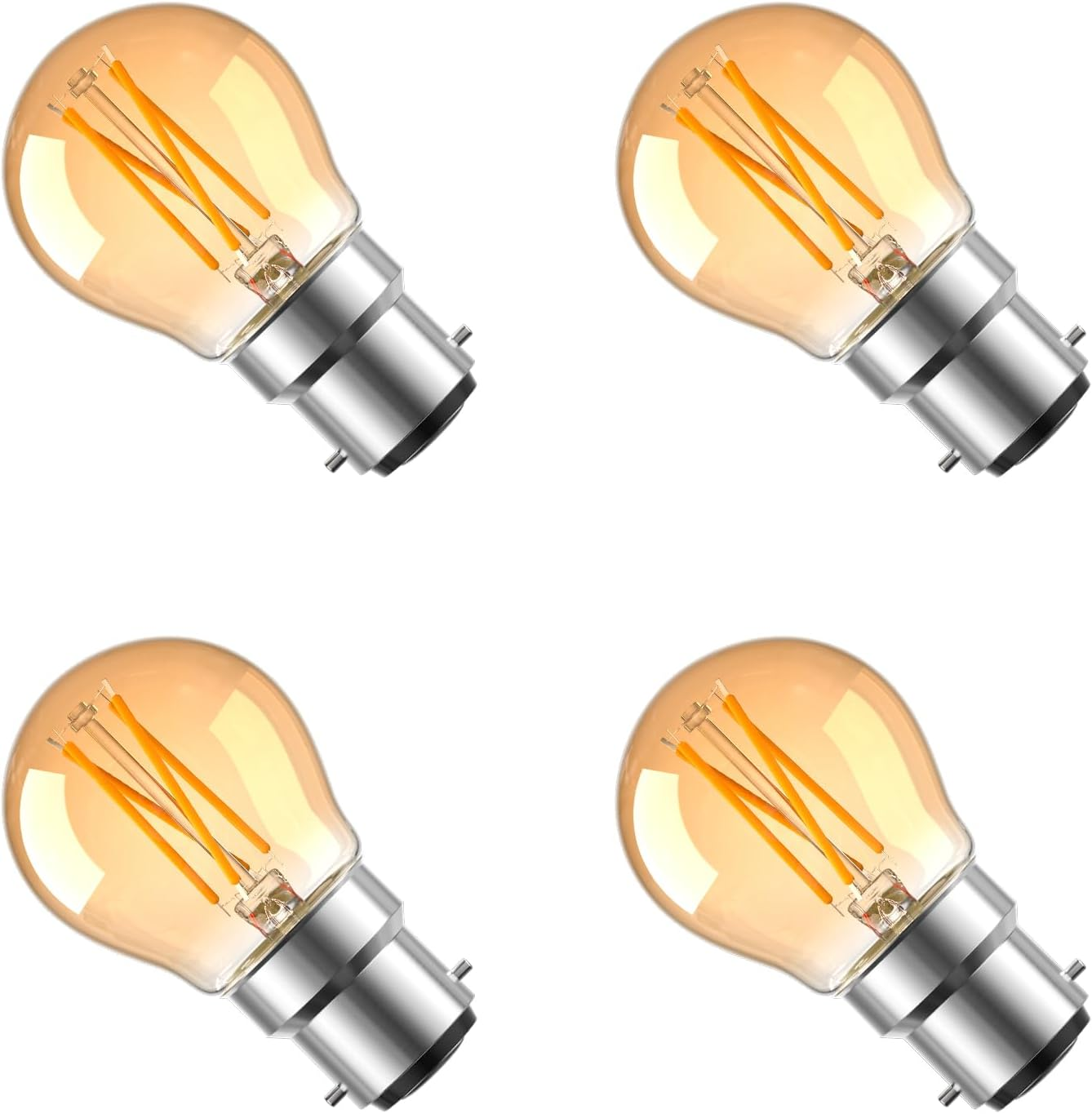 Bonlux 4W Light Bulb G45 Dimmable Golf Ball LED Filament Bulb 40W Incandescent Bulbs Replacement, Amber Glass Cover Classic Vintage Edison Bulb AC220-240V Flicker Free, Pack of 4