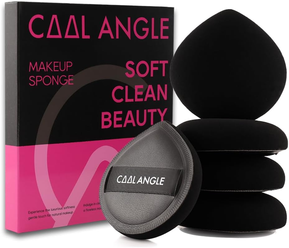 COOL-ANGLE 5Pcs Makeup Sponge for Foundation Concealer and Powder, Latex Free Blender Sponge for Natural and Easy Makeup Soft Long-Lasting and Beginner-Friendly, Green, Medium