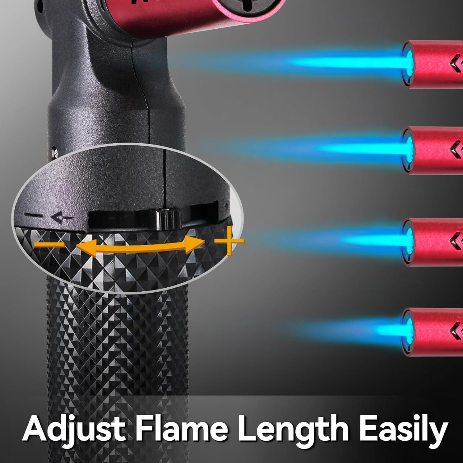 PIPITA 2 Pack Culinary Butane Torch Lighter, Big Jet Flame Refillable Portable Torch, Adjustable Flame for Candle Lighter/Camping/Baking/Home Welding BBQ (Without Butane) (Black+Red) image number 2