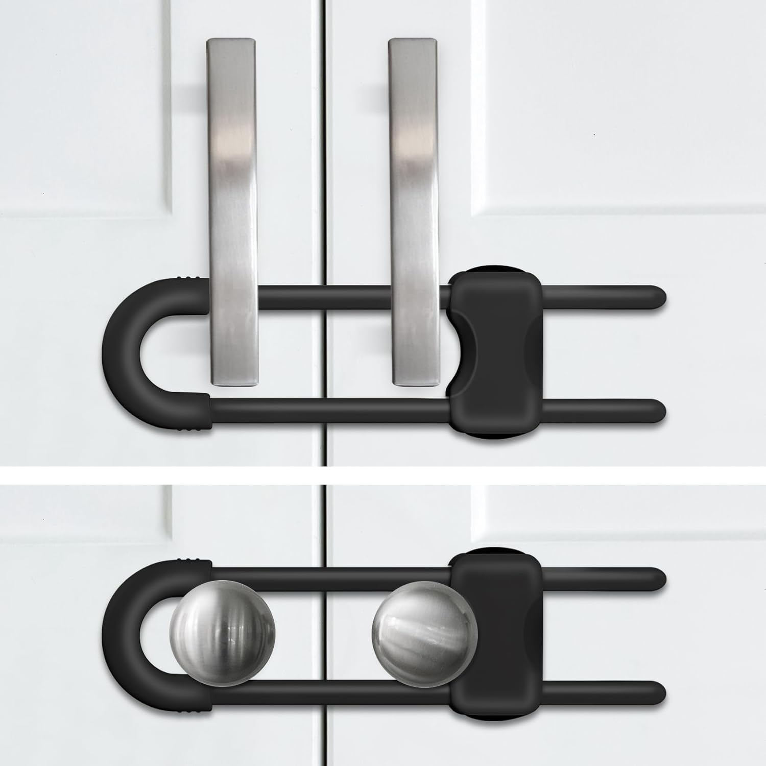 Child Safety Locks， Baby Proofing Cabinets,Cabinet Locks for Babies,2 Pack U-Shaped Child Locks for Cabinets, Child Proof Cabinet Latches,Child Safety Cabinet Locks with Adjustable (Black) - Black image number 4