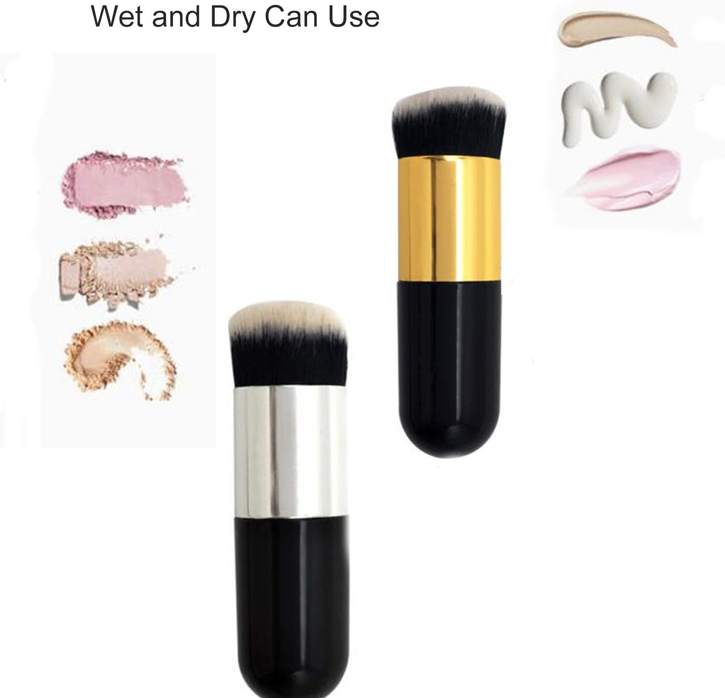 2 Pieces Foundation Brush, Chubby Makeup Brush, Suit for Blending Liquid, Cream or Flawless Powder Cosmetics(Golden & Silver) image number 3