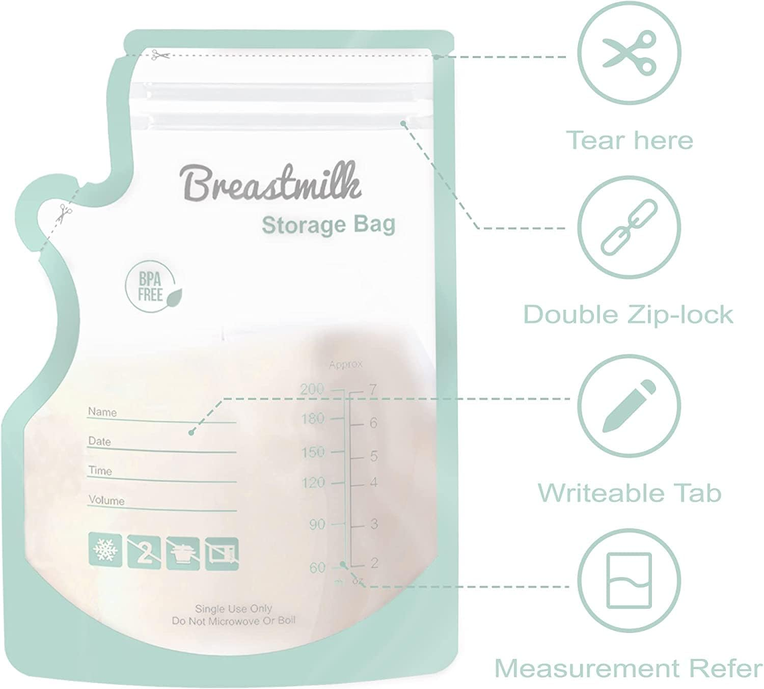 QIUXQIU Breastmilk Storing Bags for Breastfeeding Disposable Milk Storage Bag with 6 Ounce No-Leak Milk Freezer Storage Pouches 50 Count (Green) - Green 50 Pcs image number 6