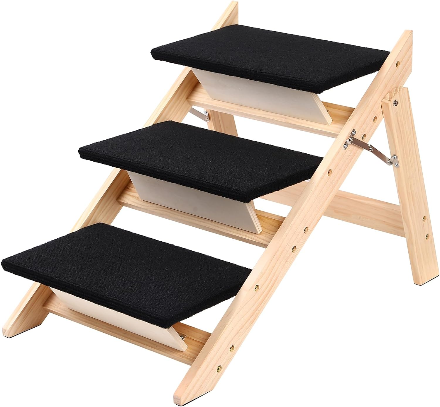 Pet Stairs/Steps, 2-In-1 Foldable Wood Dog Stairs with Non-Slip Pads for High Beds, Sofa, Couch, Car, Durable Portable Cat Ladder up to 150 Lbs, 3 Steps image number 6