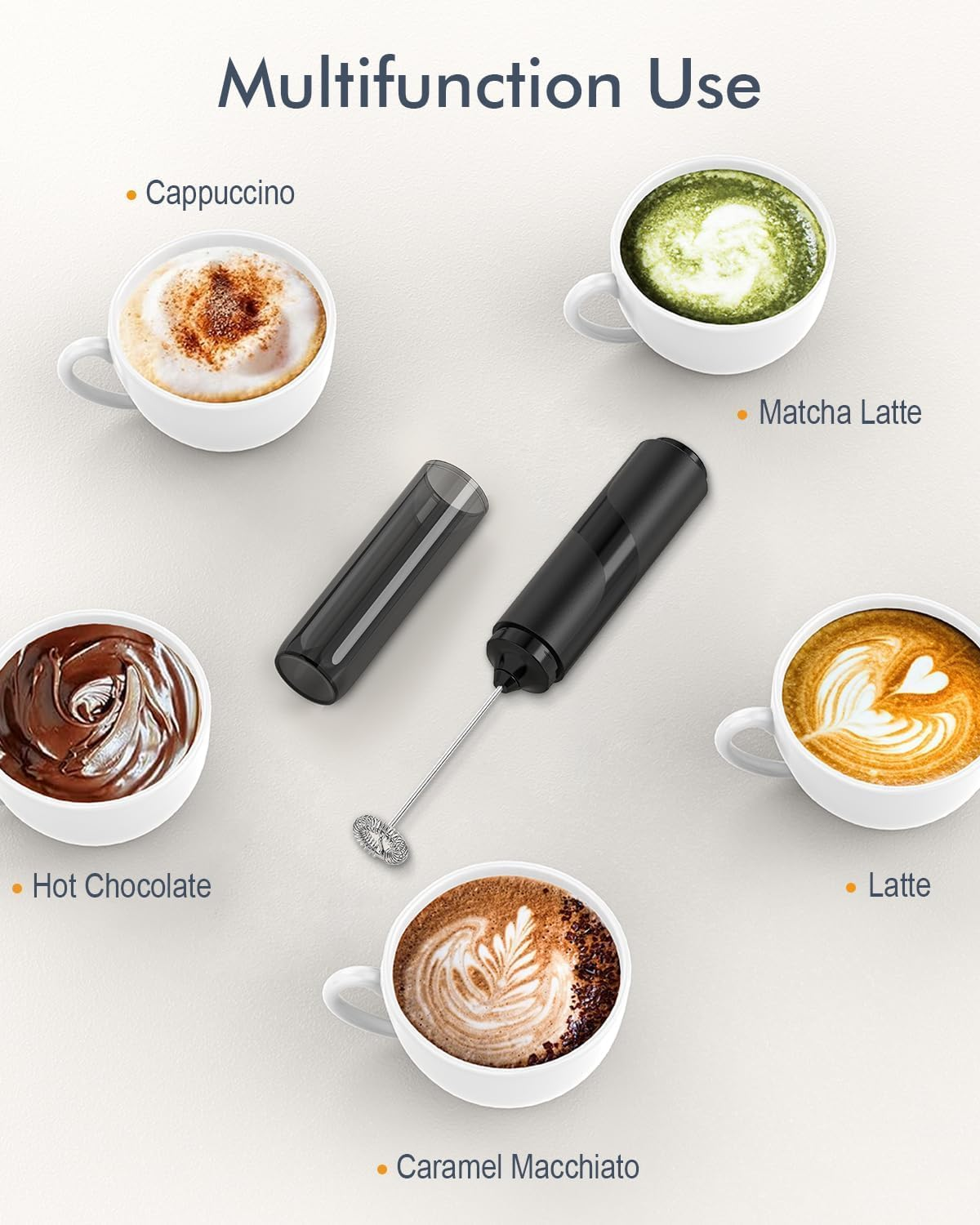 Milk Frother Handheld Electric Whisk Mini AA Battery Operated Foam Maker, 2 Speeds Food Grade Stirrer for Cappuccino, Frappe, Hot Chocolate, Compact Design for Barista & Home Use image number 3