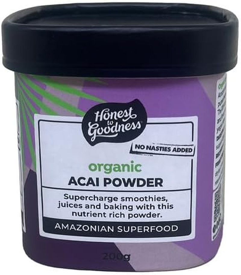 Honest to Goodness, Organic Acai Powder, 200 Grams - a Rich, Dark-Berry Flavour, Reminiscent of a Fruity Chocolate Bar. Sustainably Sourced. Natures Powerhouse.
