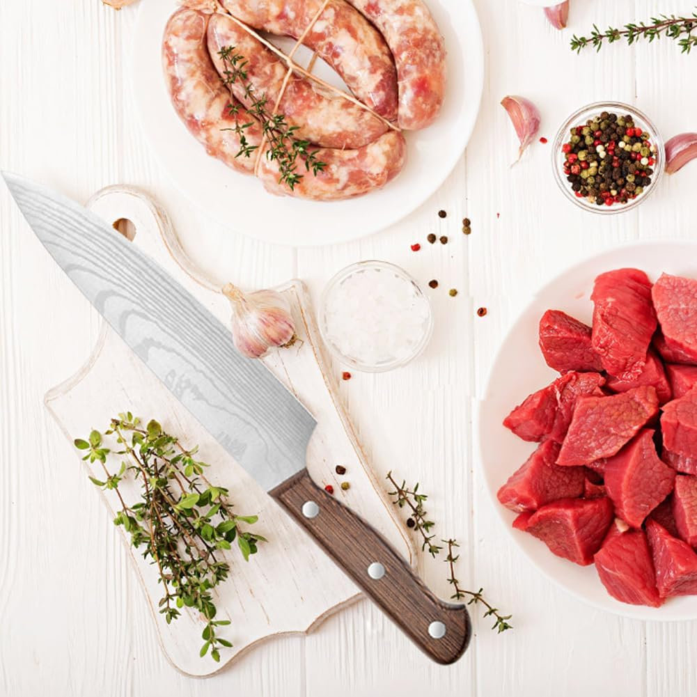 Chef Knife Starter 8 Inch Full Tang Super Sharp Chef'S Knife Home Cook Kitchen Knife Premium Carbon Stainless Steel Universal Knife with Ergonomic Wooden Handle in Gift Box image number 4