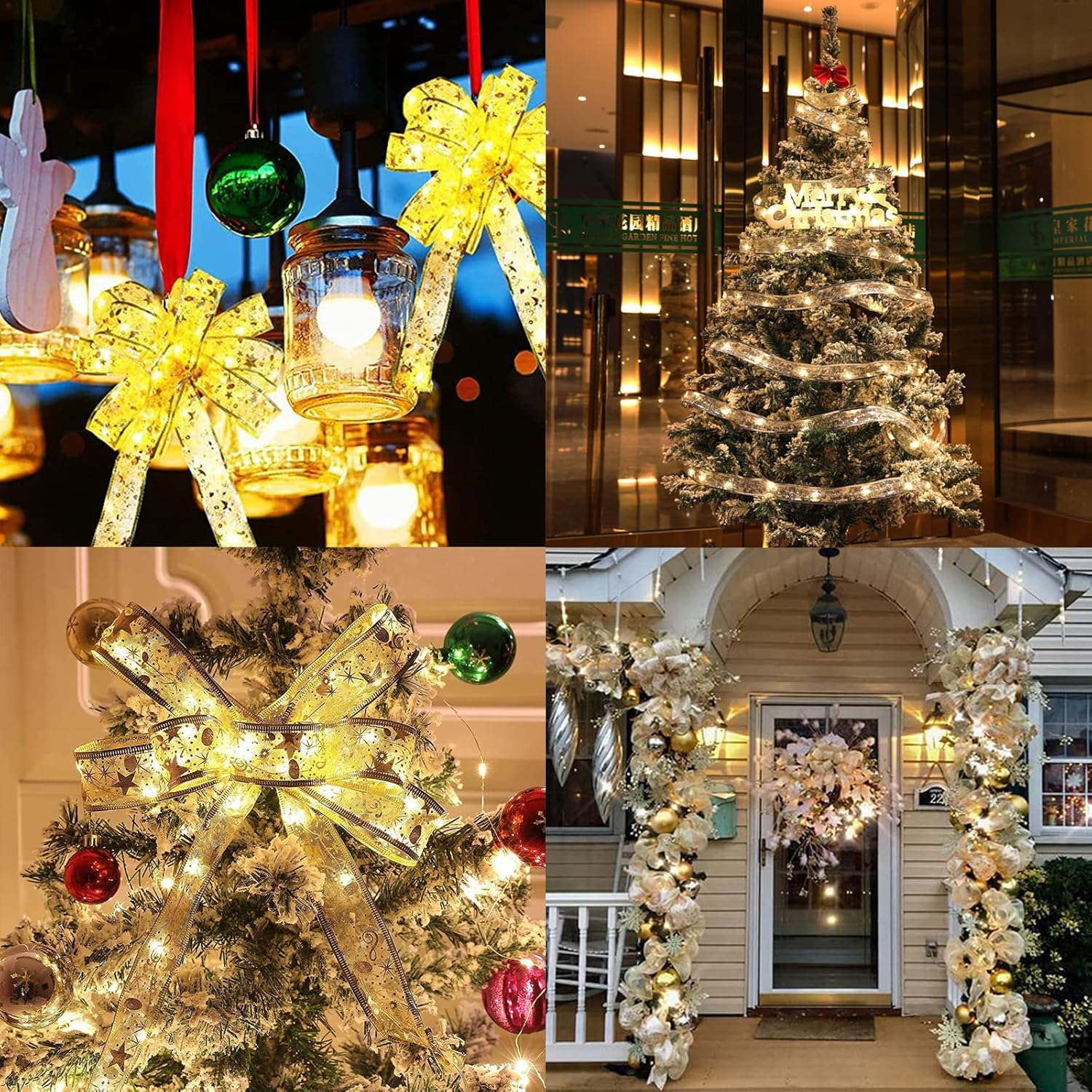 Christmas Tree Ribbon Fairy Lights, 19Ft/6M 60 LED Shining Ribbon String Lights, Waterproof Battery Operated Xmas Tree Lights for New Year Party Decorations Indoor Outdoor Ornaments (Gold 6M) image number 3