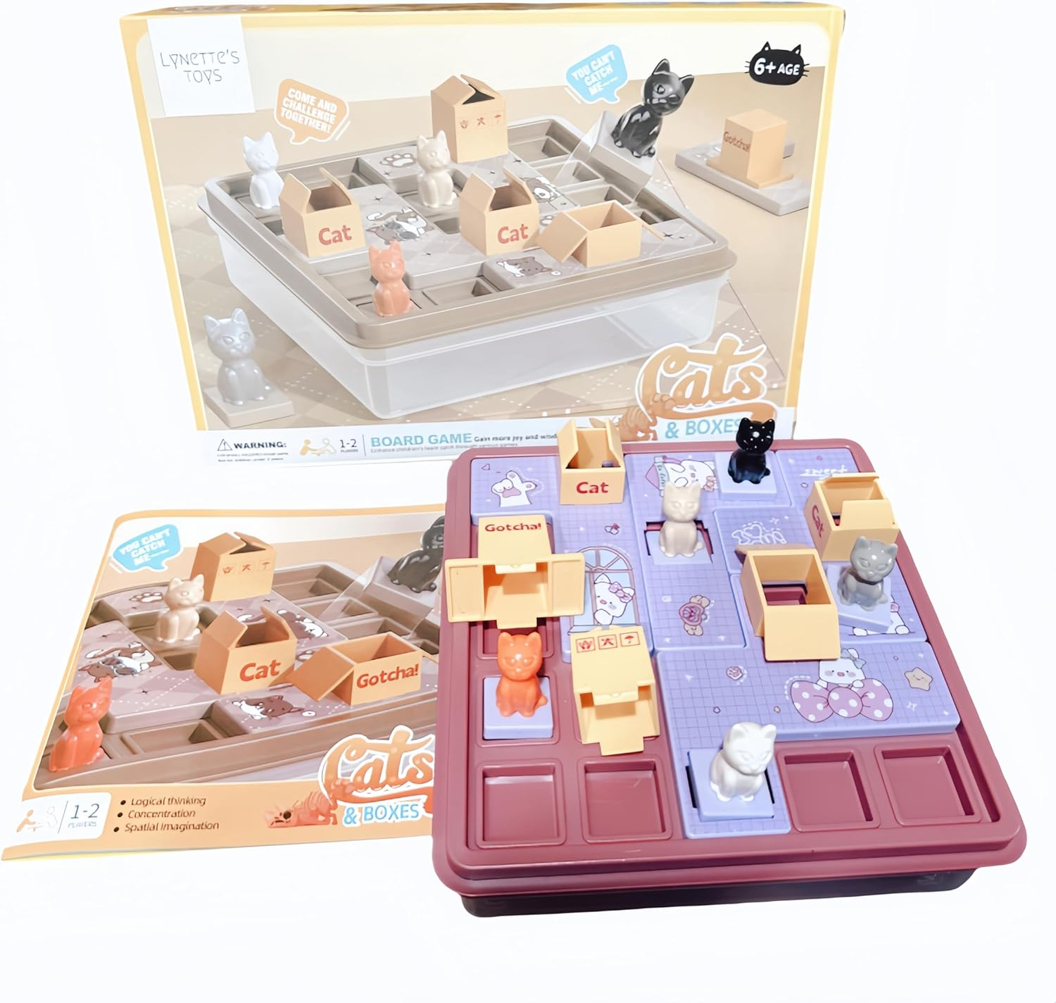 LYNETTE'S TOYS Catch the Cat Puzzle - Montessori Board Game, Educational Toy for Kids 6+ Years, IQ Toys, Developing Problem Solving Skill and Creative Thinking, Compact Travel Game (Purple)