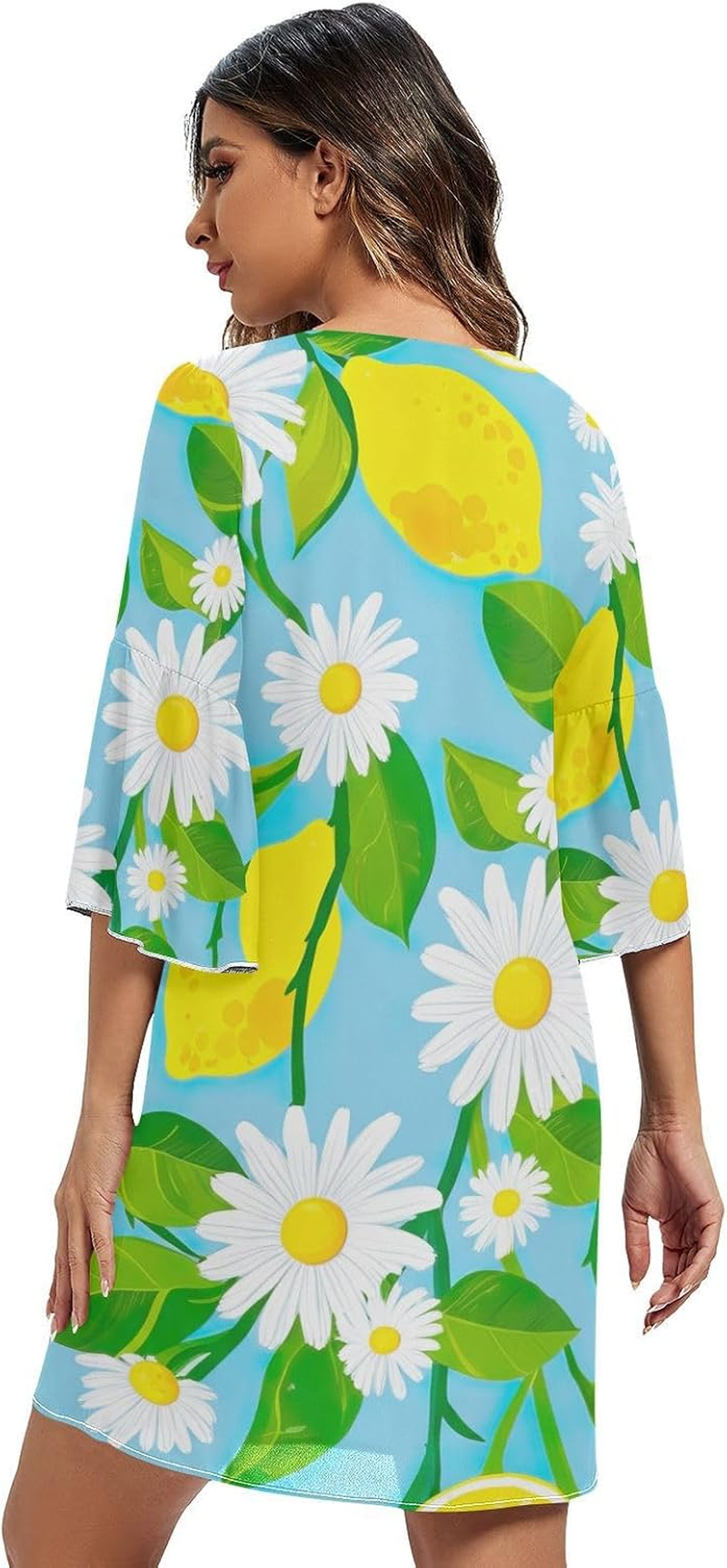 White Daisies Yellow Lemons Casual Dress Printed Line Maternity Dress S-XXL image number 2