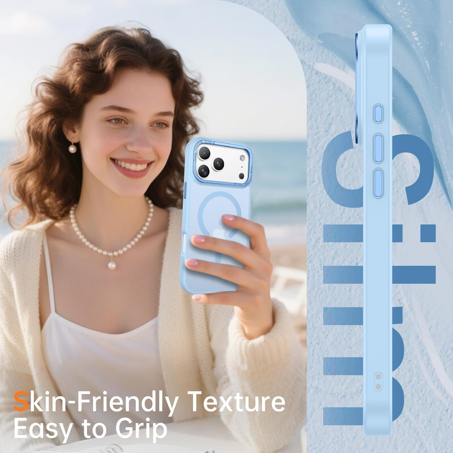 DOMAVER for Iphone 17 Pro Case, Magnetic Skin-Friendly Touch Slim Phone Cases Compatible with Magsafe, Matte Frosted Shockproof Full Body Protective Cover for Iphone 17 Pro 6.3 Inch, Light Blue image number 5