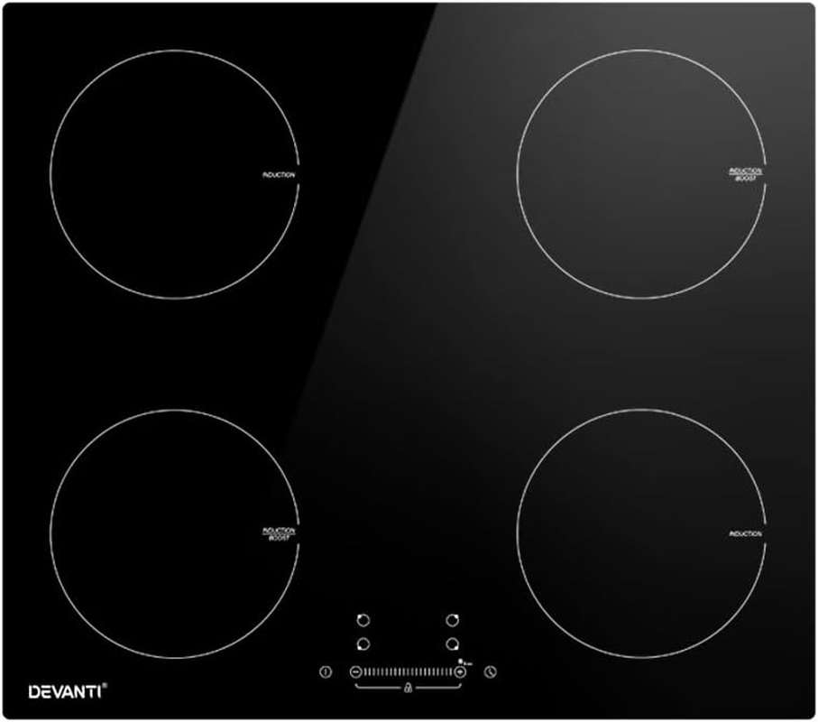 Devanti Induction Cooktop, Ceramic Glass Portable Cookware Cooker Super Powerful Electric Stove Plate Home Kitchen Appliance, with 4 Cooking Zones Touch Control Panel Black image number 3