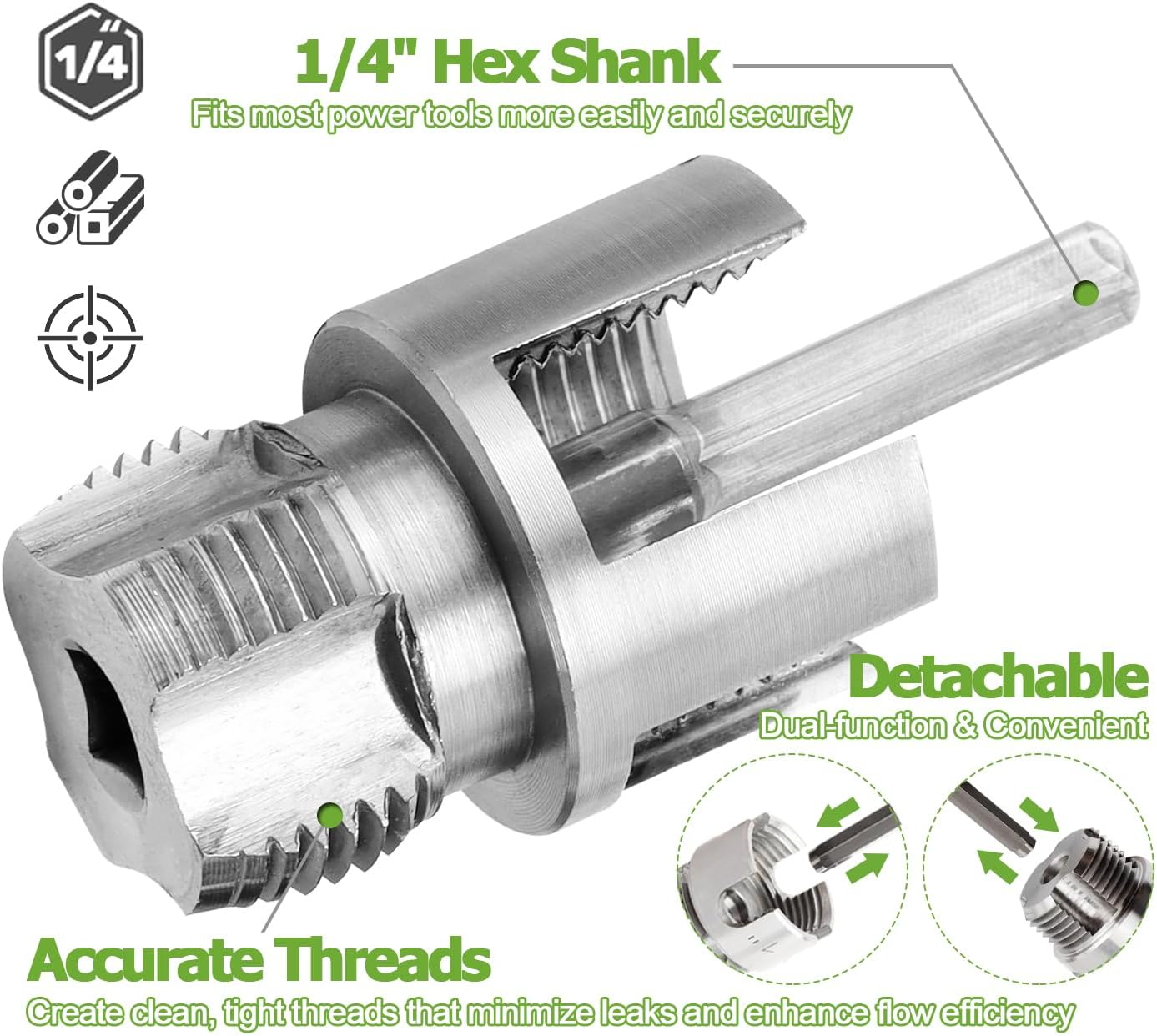 3 Pcs Pipe Thread Cutting Tool, Dual Function Integrated Internal & External Pipe Threading Tools Electric Drill Compatible PVC Plastic Pipe Threader Kit, 1/2" 3/4" 1" Pipe Size Rethreading image number 2