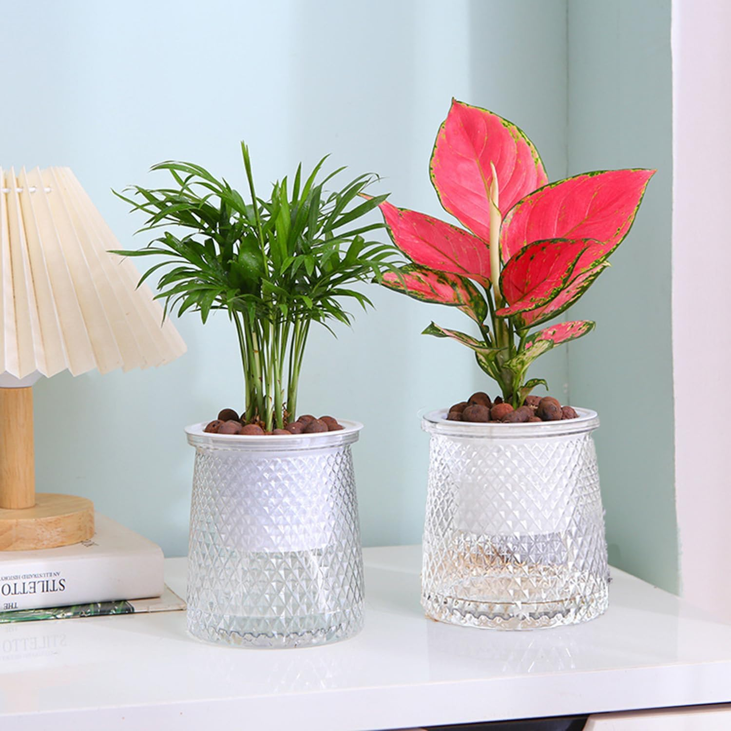 4 PCS Self-Watering Hydroponic Planters with Wick Rope, Self Watering Plant Pot with Reservoir, Indoor Clear Plastic Flowers Pots, Automatic Watering Nursery System for Small Plants, African Violet image number 2