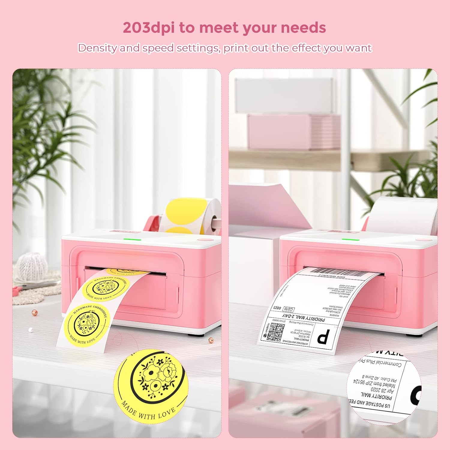 MUNBYN Shipping Label Printer USB 4X6 for Shipping Packages Postage Address Home Small Business, Compatible with Etsy, Shopify, Amazon, Royal Mail, Fedex, UPS, 941U, Pink image number 6